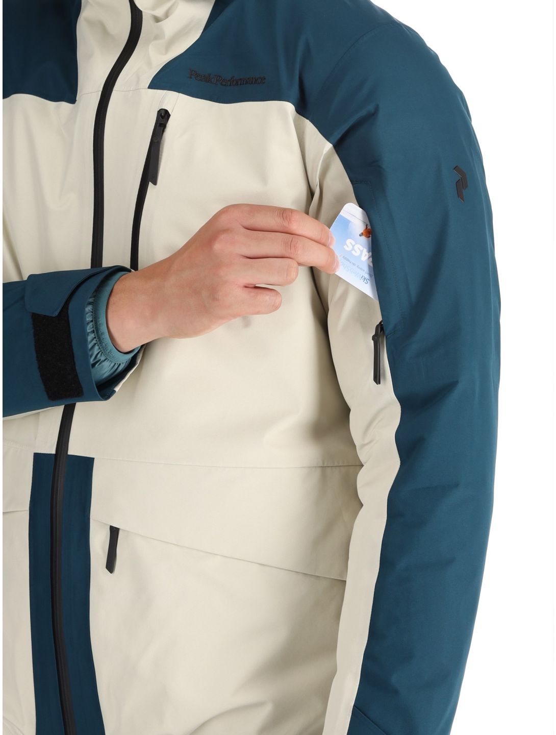 Peak Performance, M Vertical Gore-Tex 3L chaqueta de esquí hardshell hombres Infinity Teel / Sand Fog azul, beige 