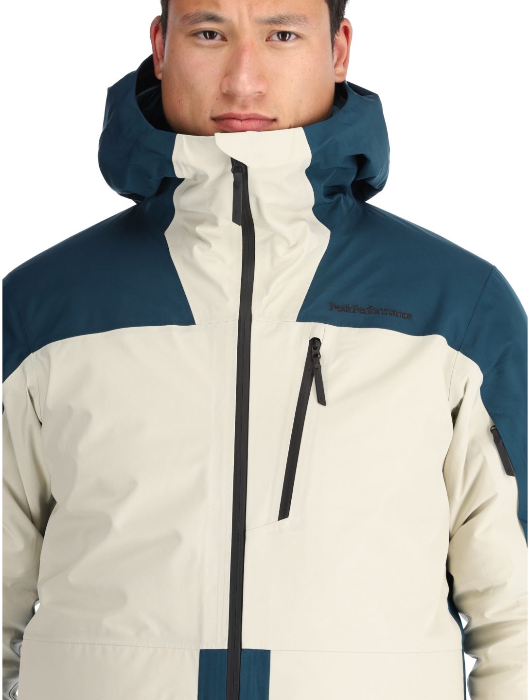 Peak Performance, M Vertical Gore-Tex 3L chaqueta de esquí hardshell hombres Infinity Teel / Sand Fog azul, beige 