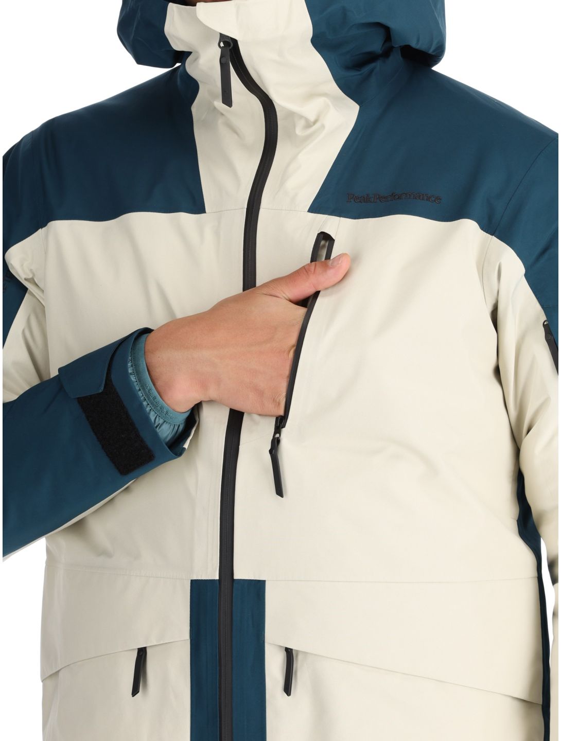 Peak Performance, M Vertical Gore-Tex 3L chaqueta de esquí hardshell hombres Infinity Teel / Sand Fog azul, beige 