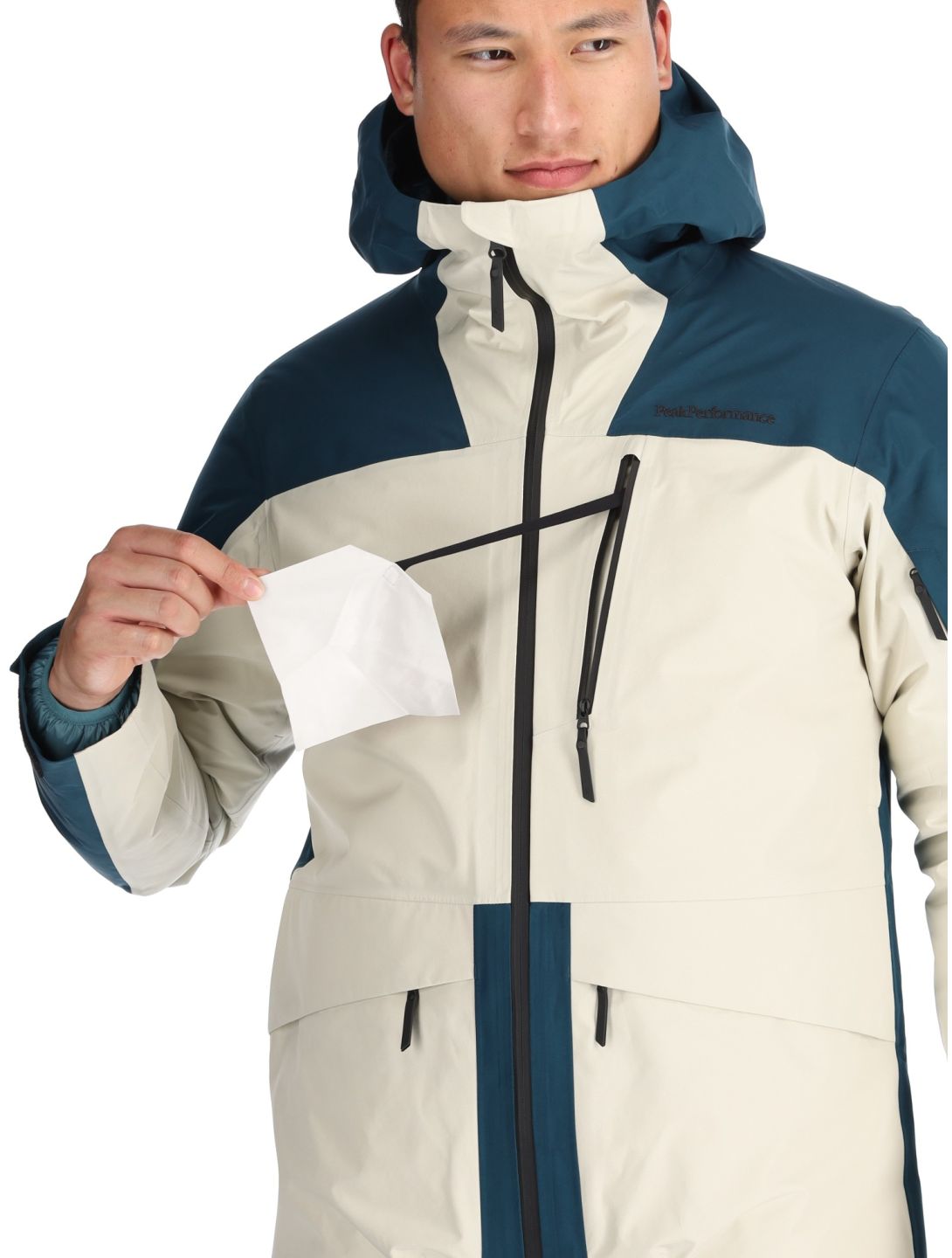 Peak Performance, M Vertical Gore-Tex 3L chaqueta de esquí hardshell hombres Infinity Teel / Sand Fog azul, beige 