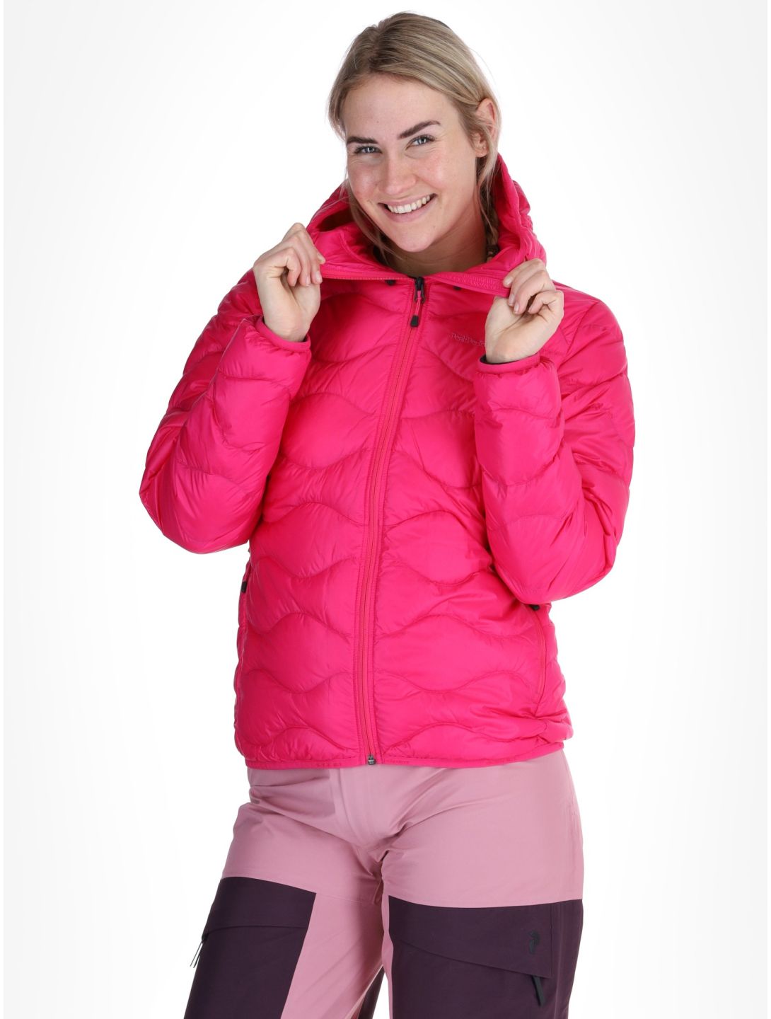 Peak Performance, W Helium Down Hood chaqueta de plumas mujeres Beetroot Purple púrpura 