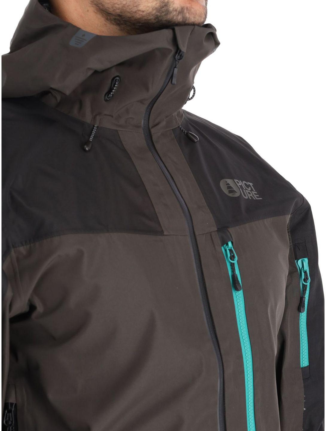 Picture, Broader 3L chaqueta de esquí hardshell hombres Raven Grey-Black gris, negro, verde 