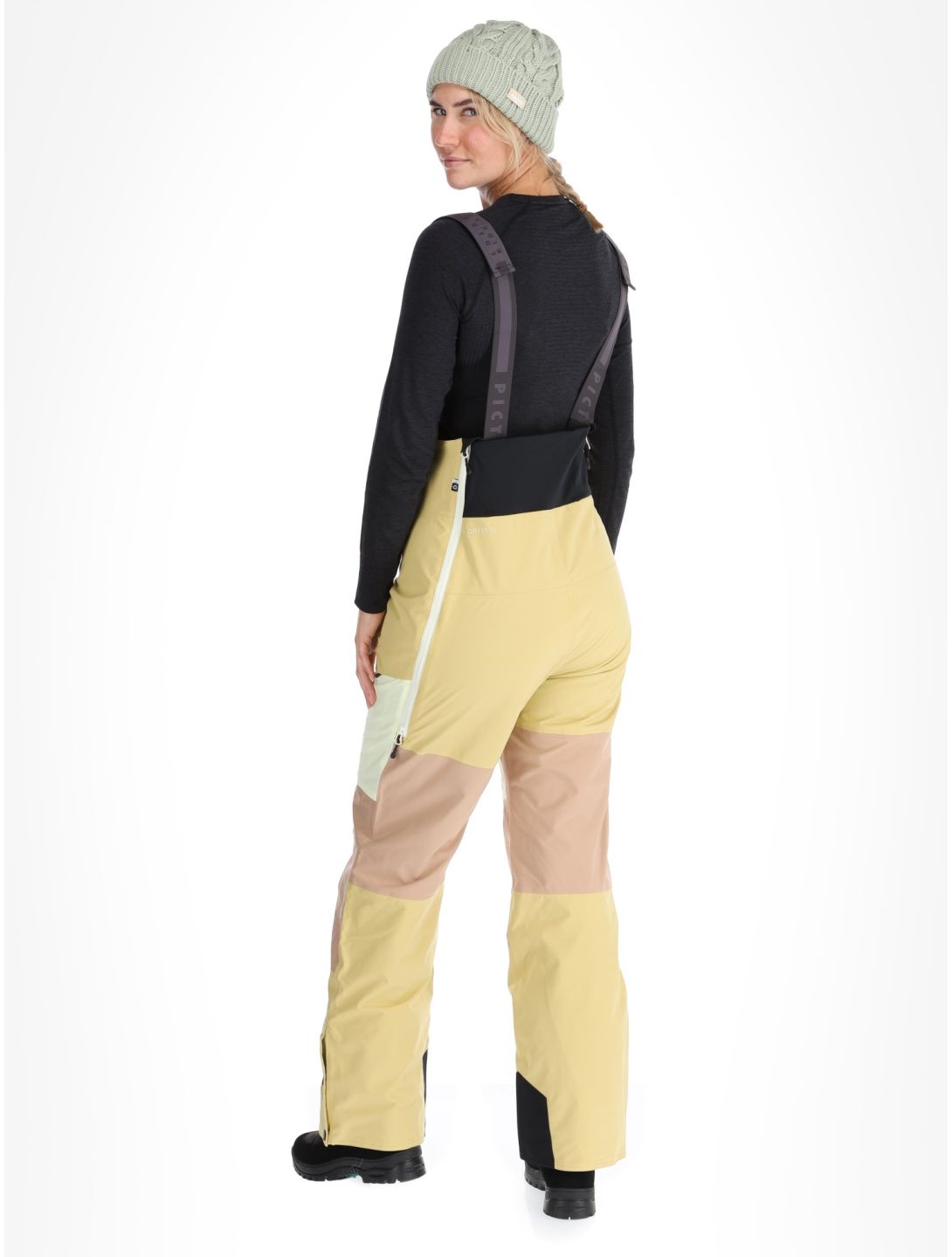 Picture, Elwy pantalones de esquí BIB mujeres Hemp Roebuck Lime Cream marrón 