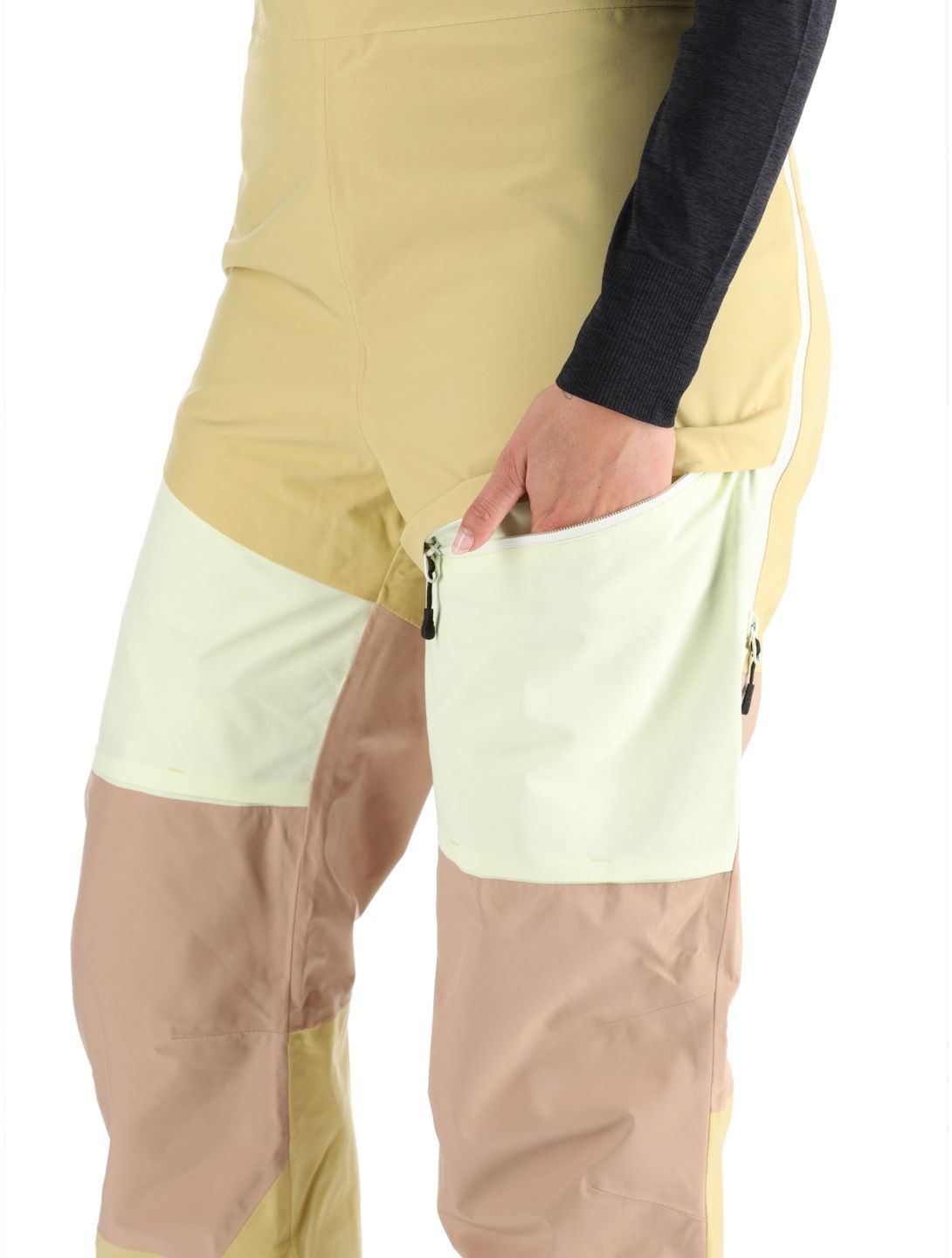 Picture, Elwy pantalones de esquí BIB mujeres Hemp Roebuck Lime Cream marrón 