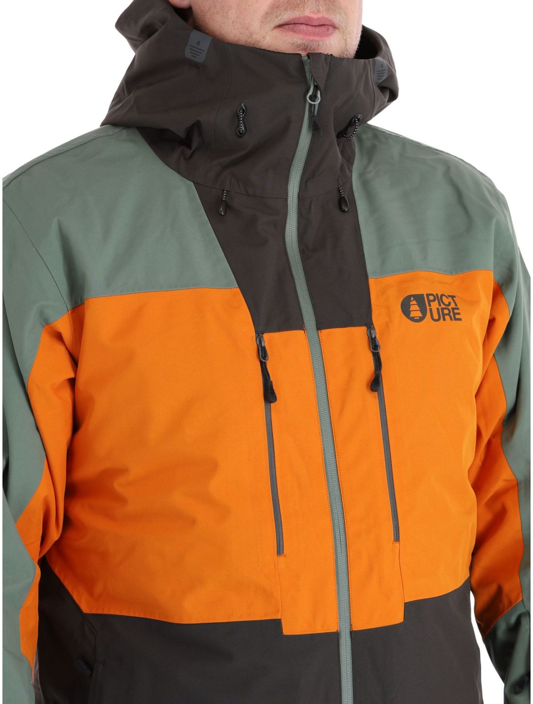 Picture, Object chaqueta de esquí hombres Raven Grey gris, naranja, verde 