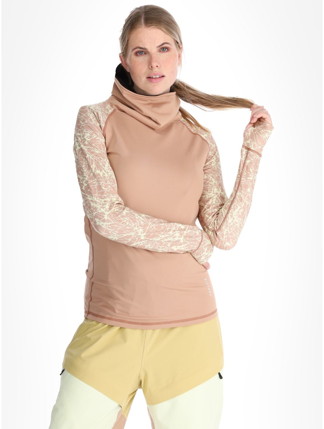 Picture, Pagaya High Fleece camisa termoactiva mujeres Textury Print Roebuck marrón 