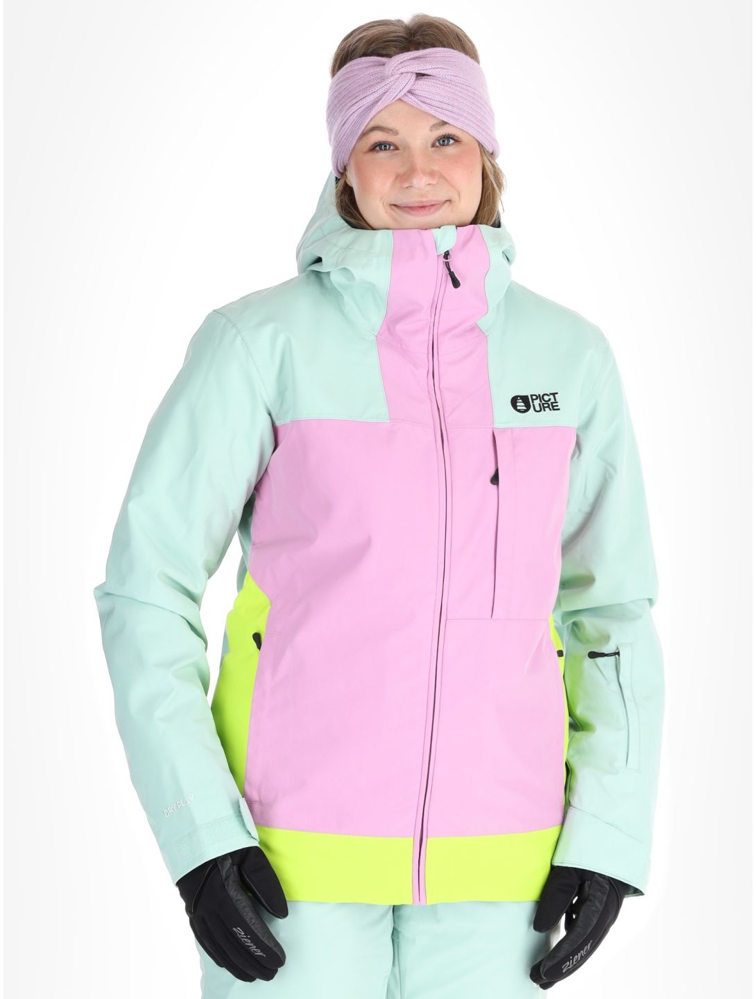 Picture, Seakrest chaqueta de esquí mujeres Silt Green Orchid Acid Lime gris, rosa 