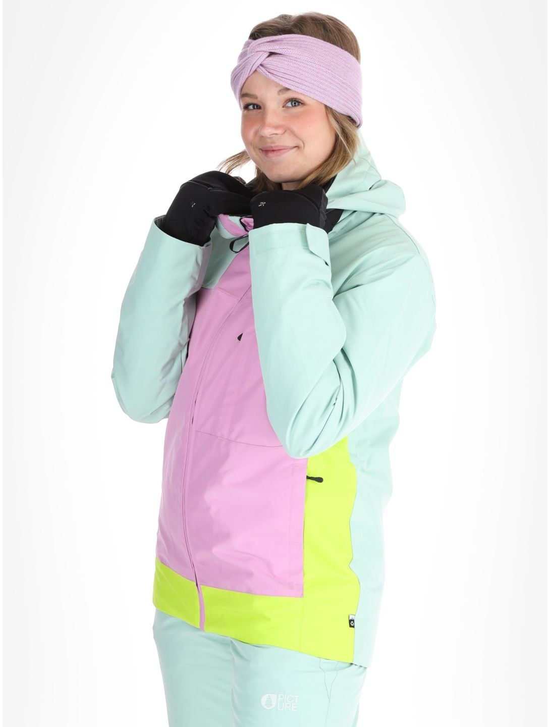 Picture, Seakrest chaqueta de esquí mujeres Silt Green Orchid Acid Lime gris, rosa 