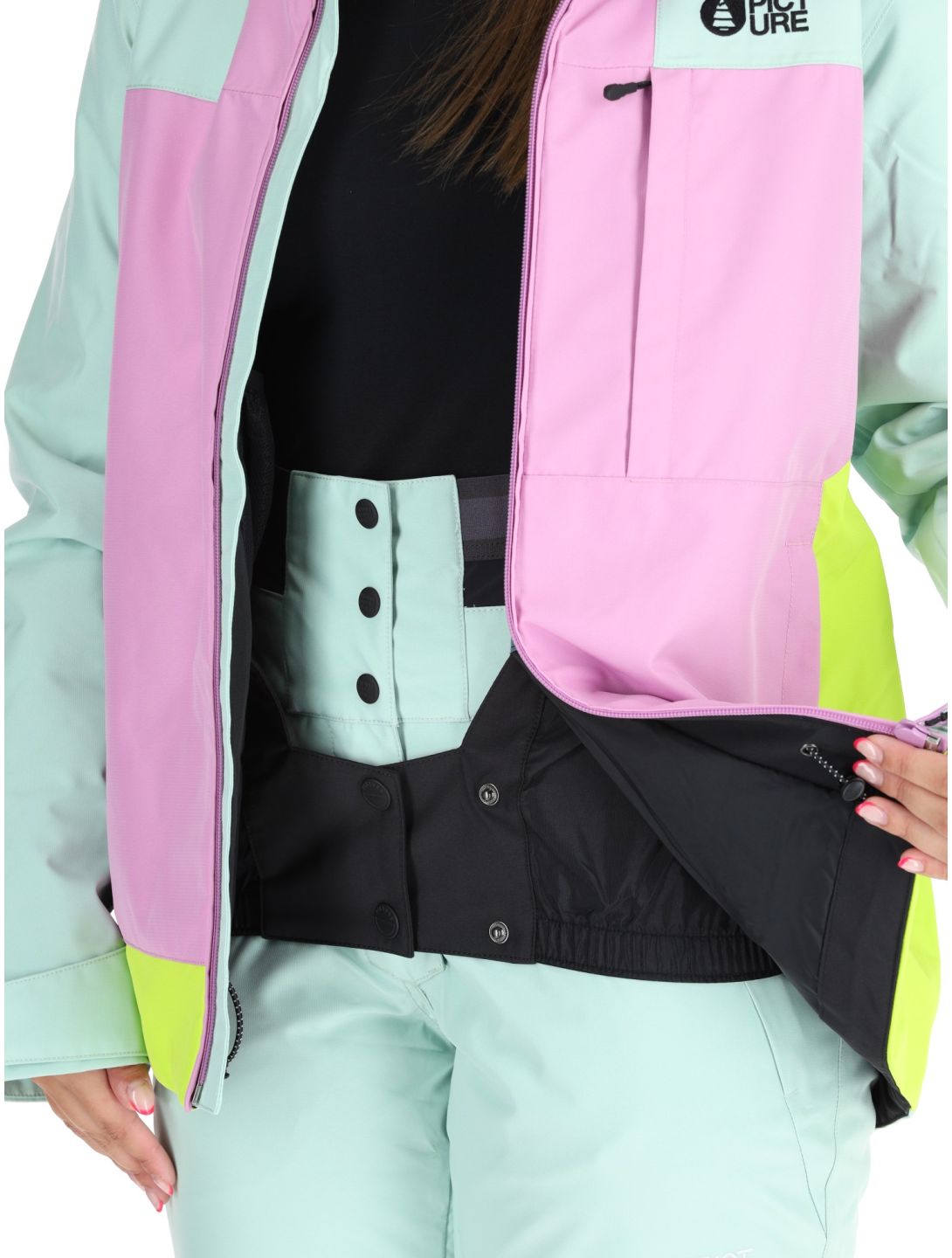 Picture, Seakrest chaqueta de esquí mujeres Silt Green Orchid Acid Lime gris, rosa 