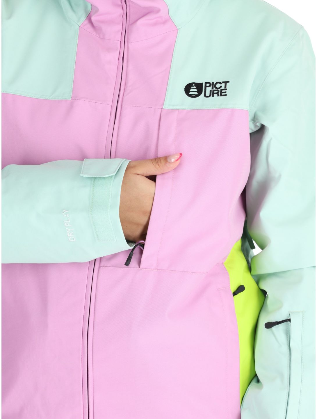 Picture, Seakrest chaqueta de esquí mujeres Silt Green Orchid Acid Lime gris, rosa 