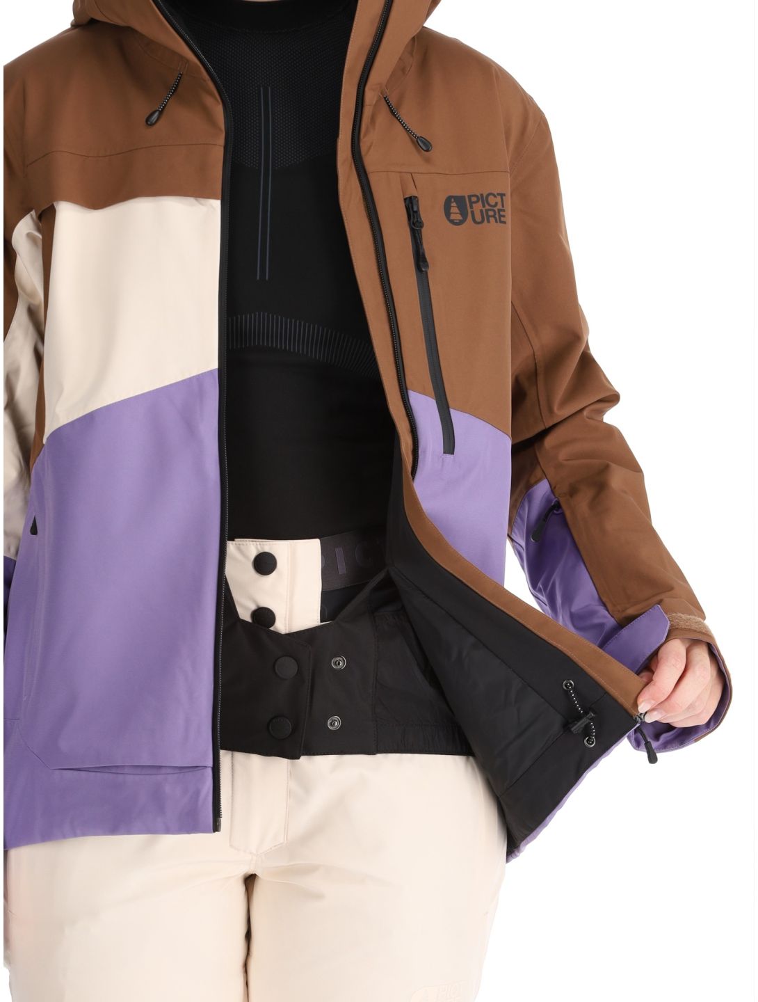 Picture, Seen chaqueta de esquí mujeres Cocoa Brown Vanilla Paisley Purple beige, marrón, púrpura 