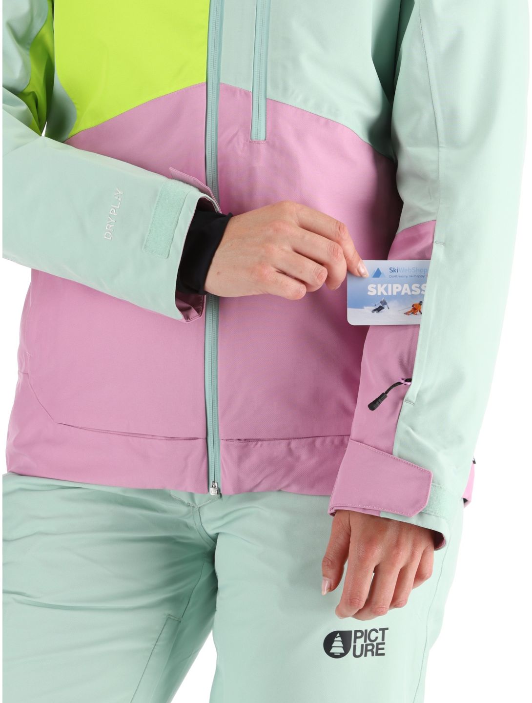 Picture, Seen chaqueta de esquí mujeres Silt Green Acid Lime Orchid rosa, verde 