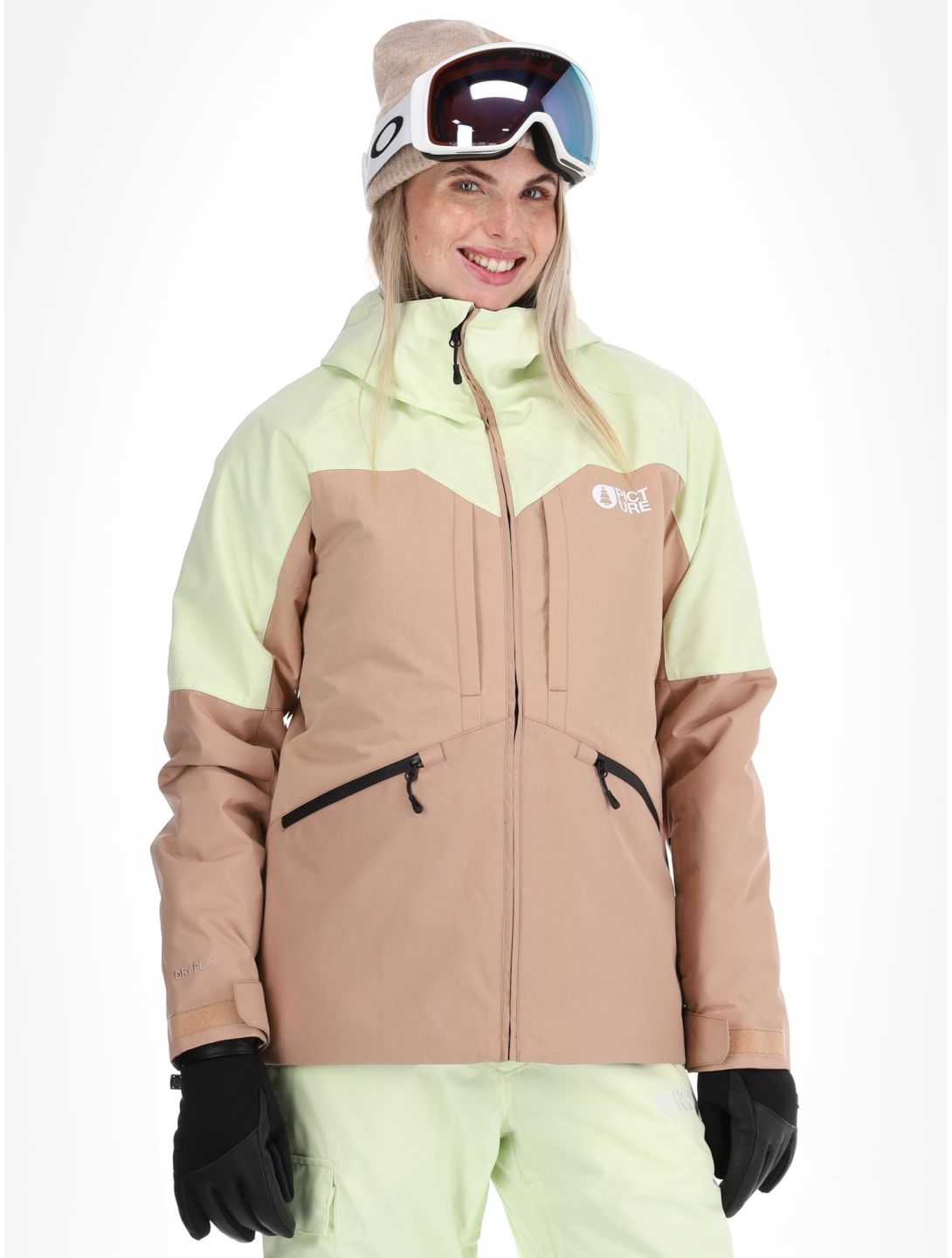 Picture, Sitkah chaqueta de esquí mujeres Lime Cream Roebuck marrón, verde 