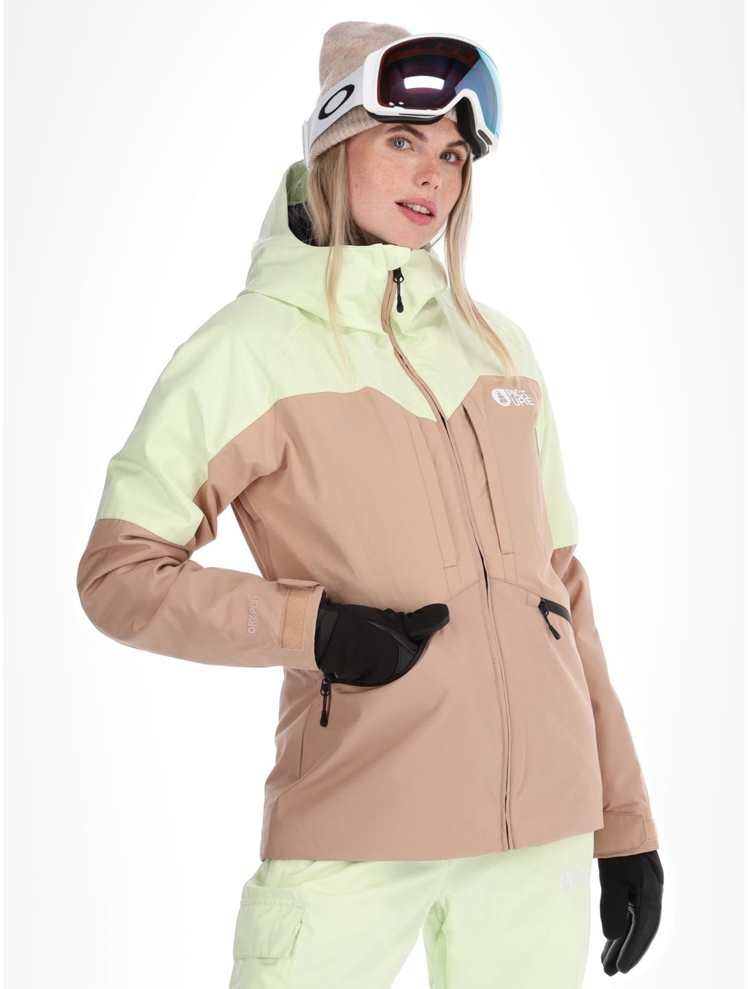 Picture, Sitkah chaqueta de esquí mujeres Lime Cream Roebuck marrón, verde 