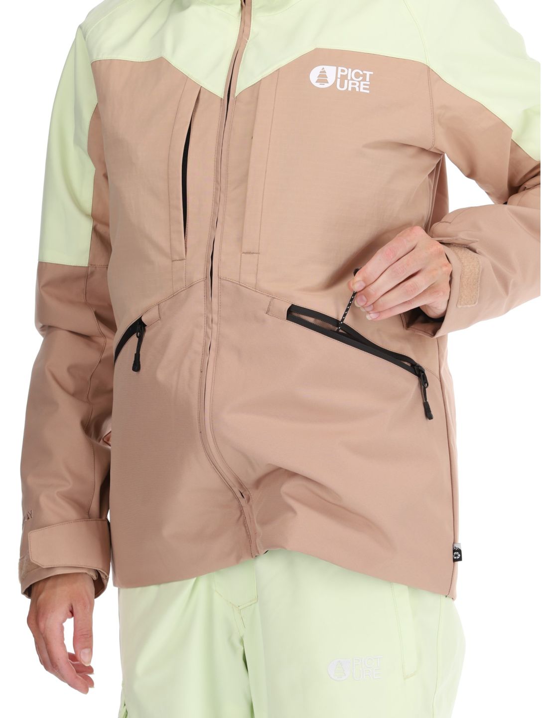 Picture, Sitkah chaqueta de esquí mujeres Lime Cream Roebuck marrón, verde 