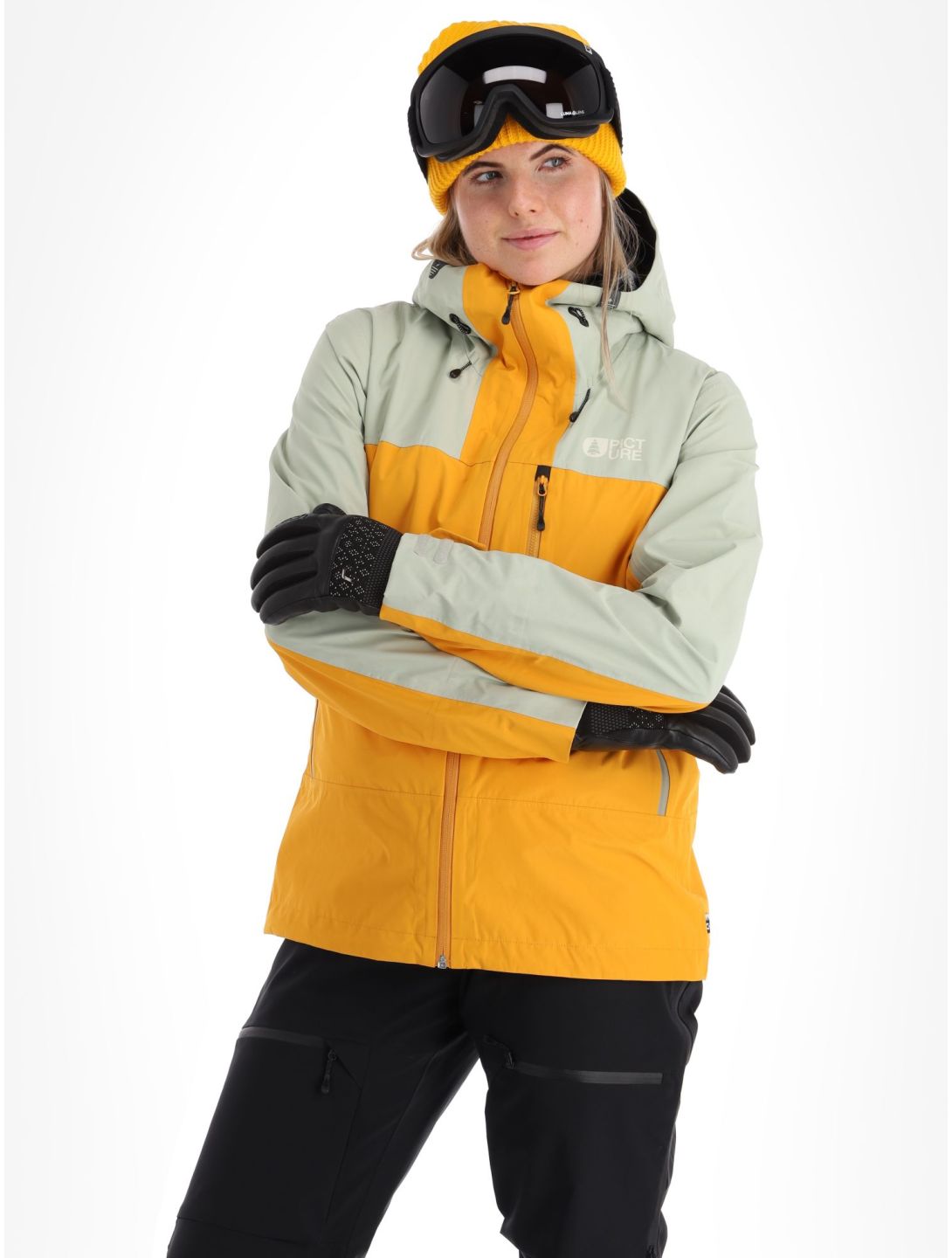 Picture, Sylva 3L chaqueta de esquí hardshell mujeres Autumn Blaze amarillo, verde 