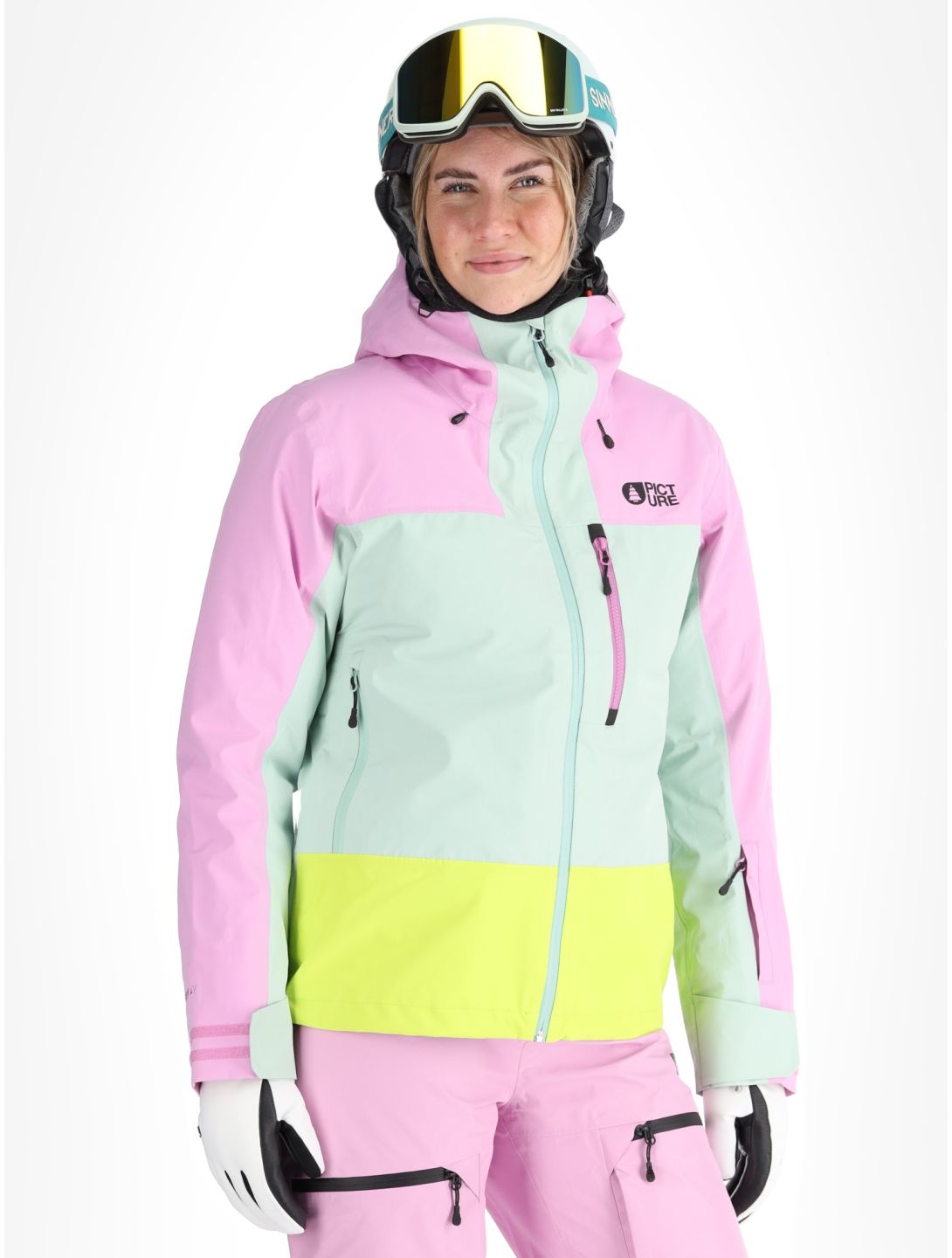 Picture, Sylva 3L chaqueta de esquí hardshell mujeres Orchid Silt Green Acid Lime gris, rosa, verde 