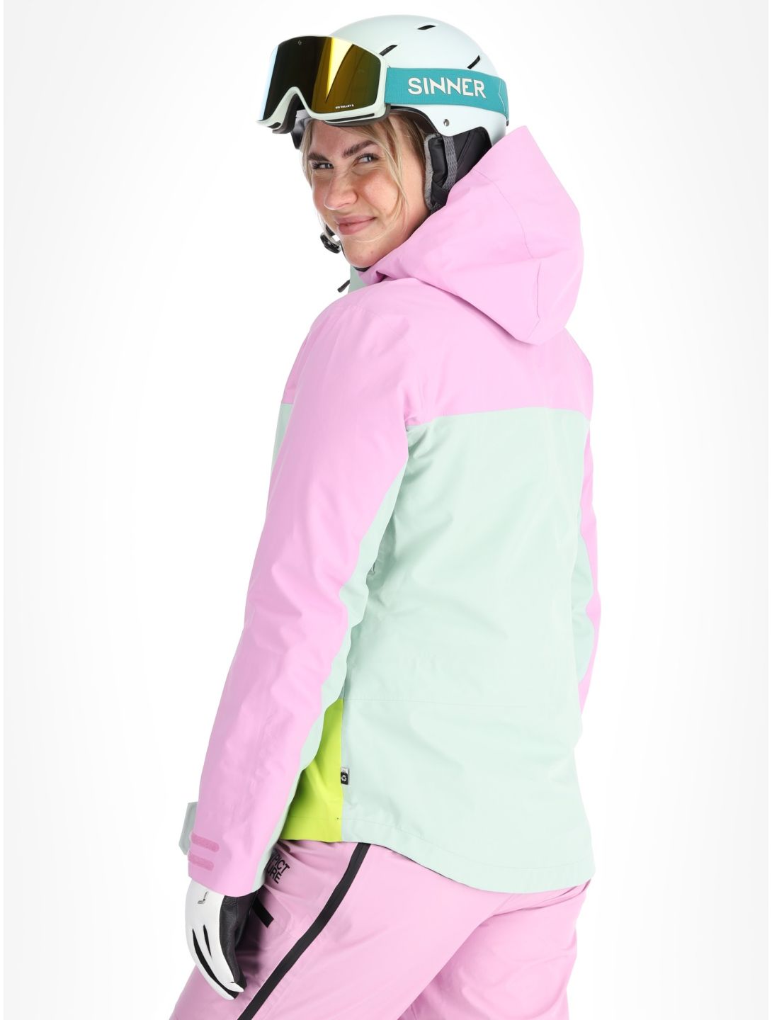 Picture, Sylva 3L chaqueta de esquí hardshell mujeres Orchid Silt Green Acid Lime gris, rosa, verde 