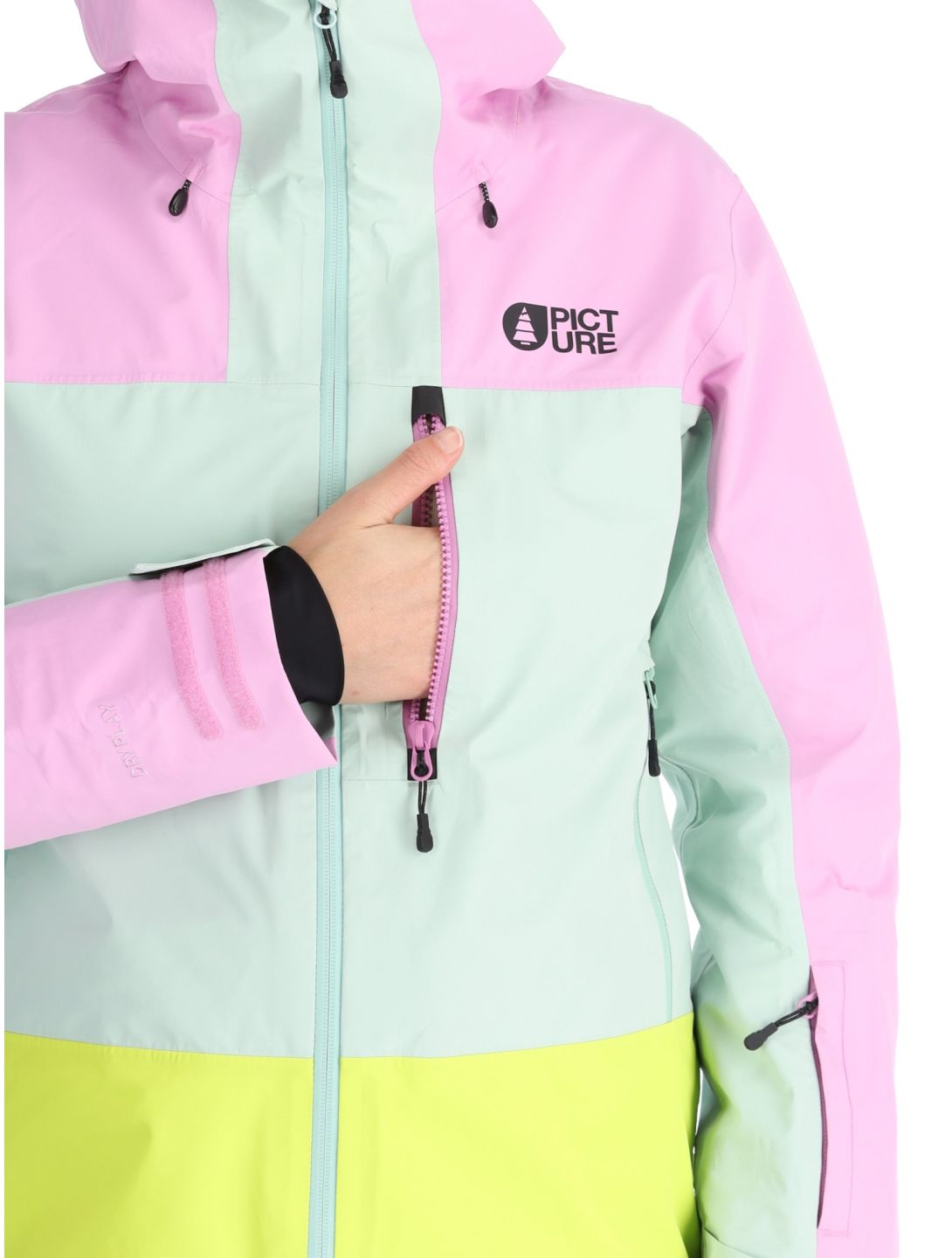 Picture, Sylva 3L chaqueta de esquí hardshell mujeres Orchid Silt Green Acid Lime gris, rosa, verde 