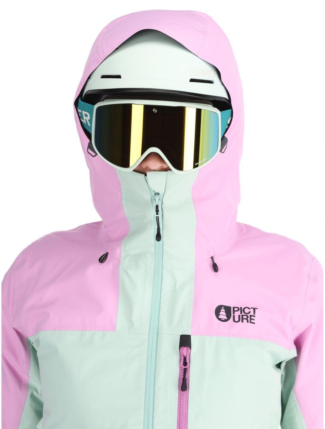 Picture, Sylva 3L chaqueta de esquí hardshell mujeres Orchid Silt Green Acid Lime gris, rosa, verde 