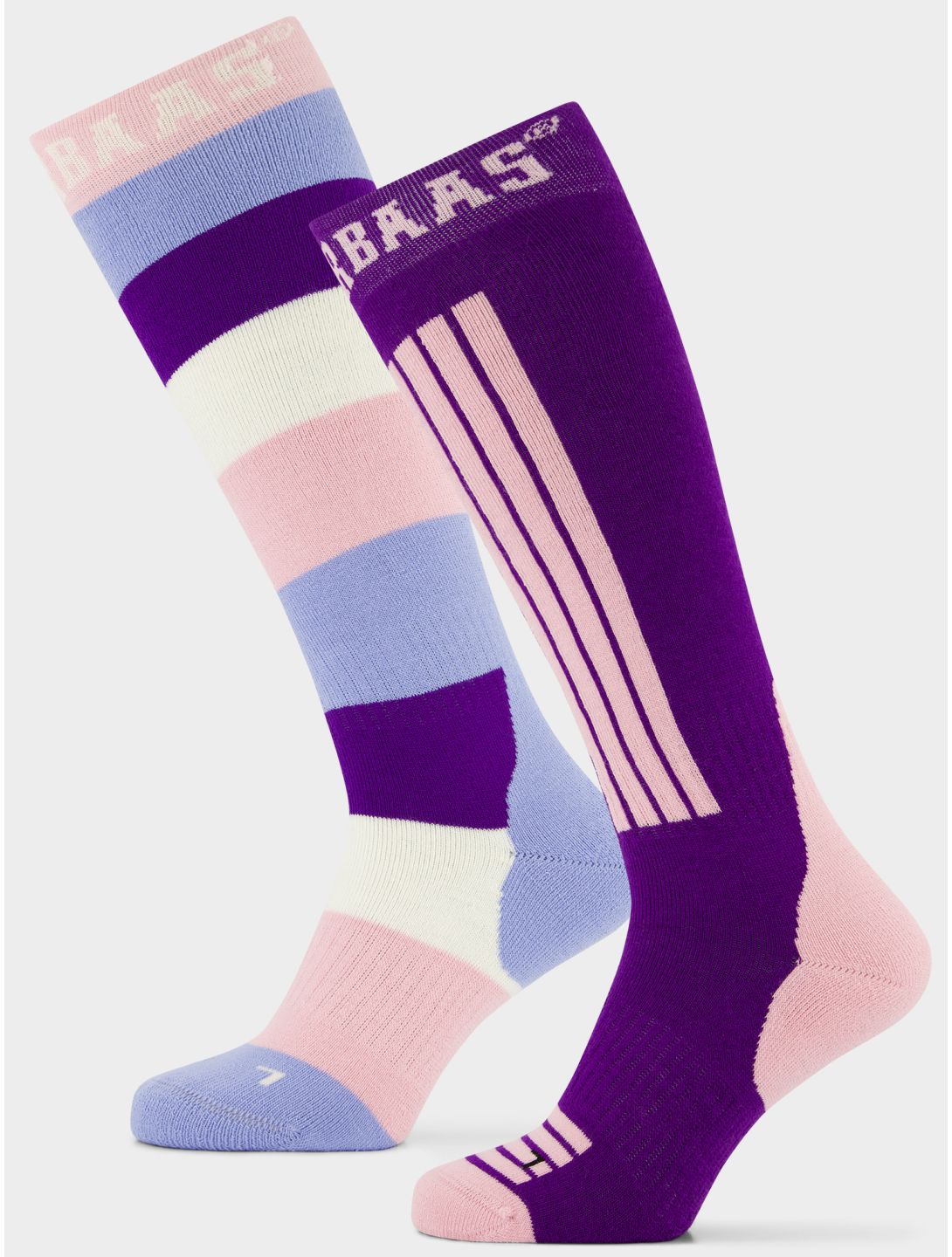 Poederbaas, Striped Ski Socks 2-pack calcetines de esquí 2-pack unisex Purple Pink rosa 