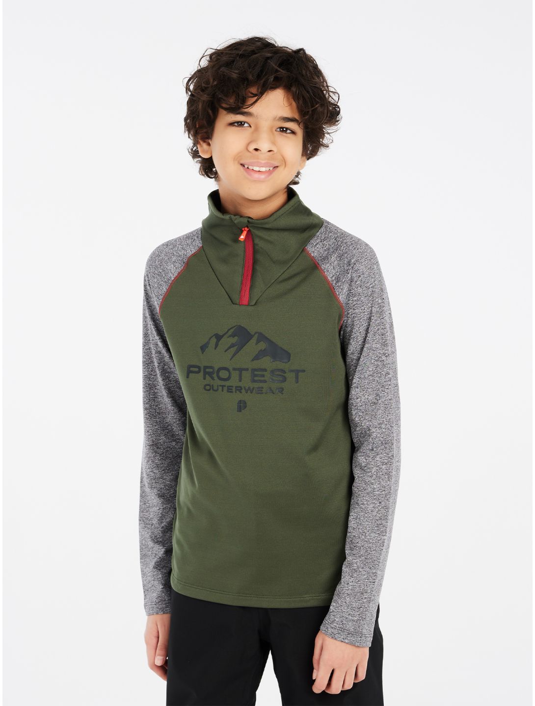 Protest, PRTRAF JR 1/4 zip jersey niños Thyme gris, verde 