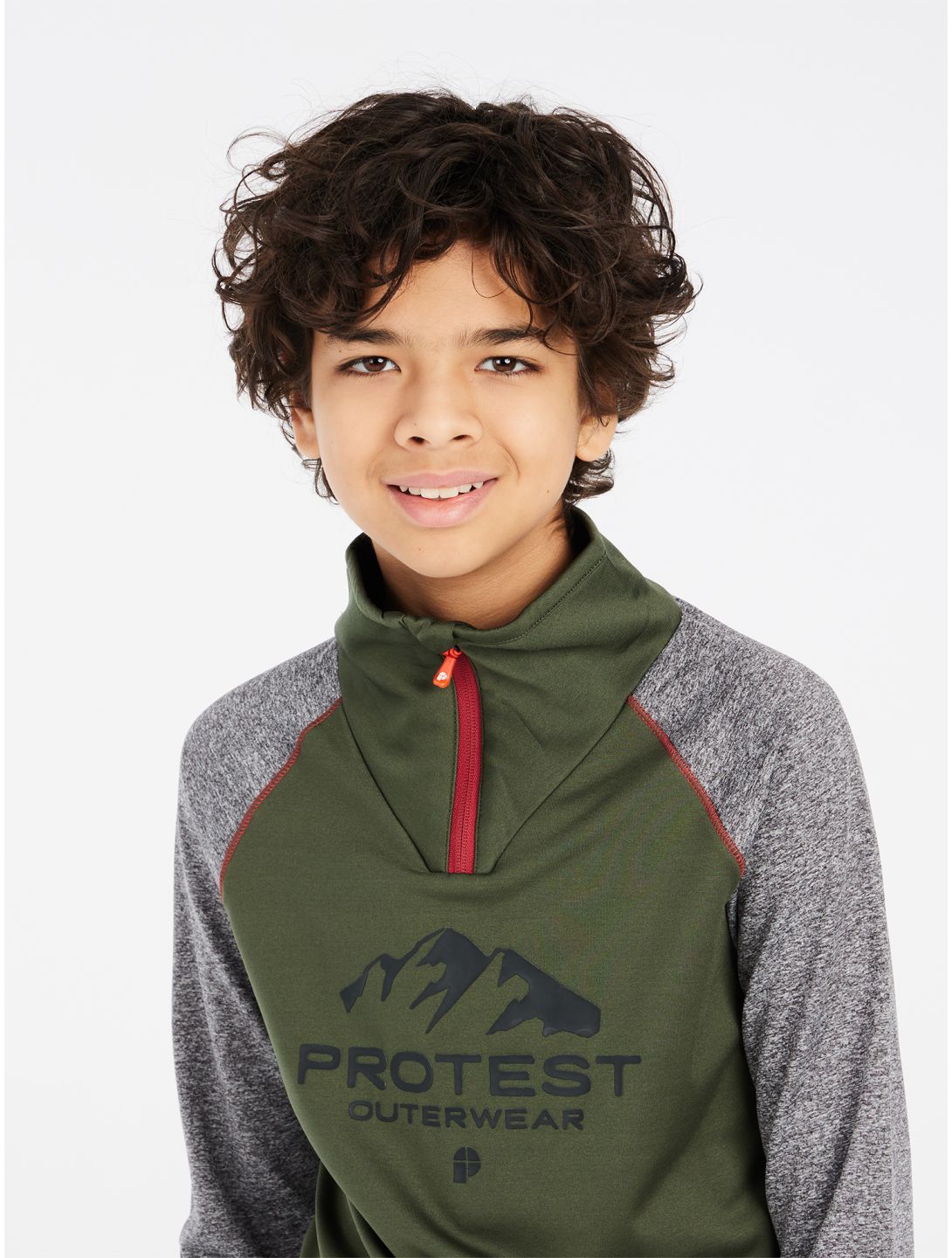 Protest, PRTRAF JR 1/4 zip jersey niños Thyme gris, verde 