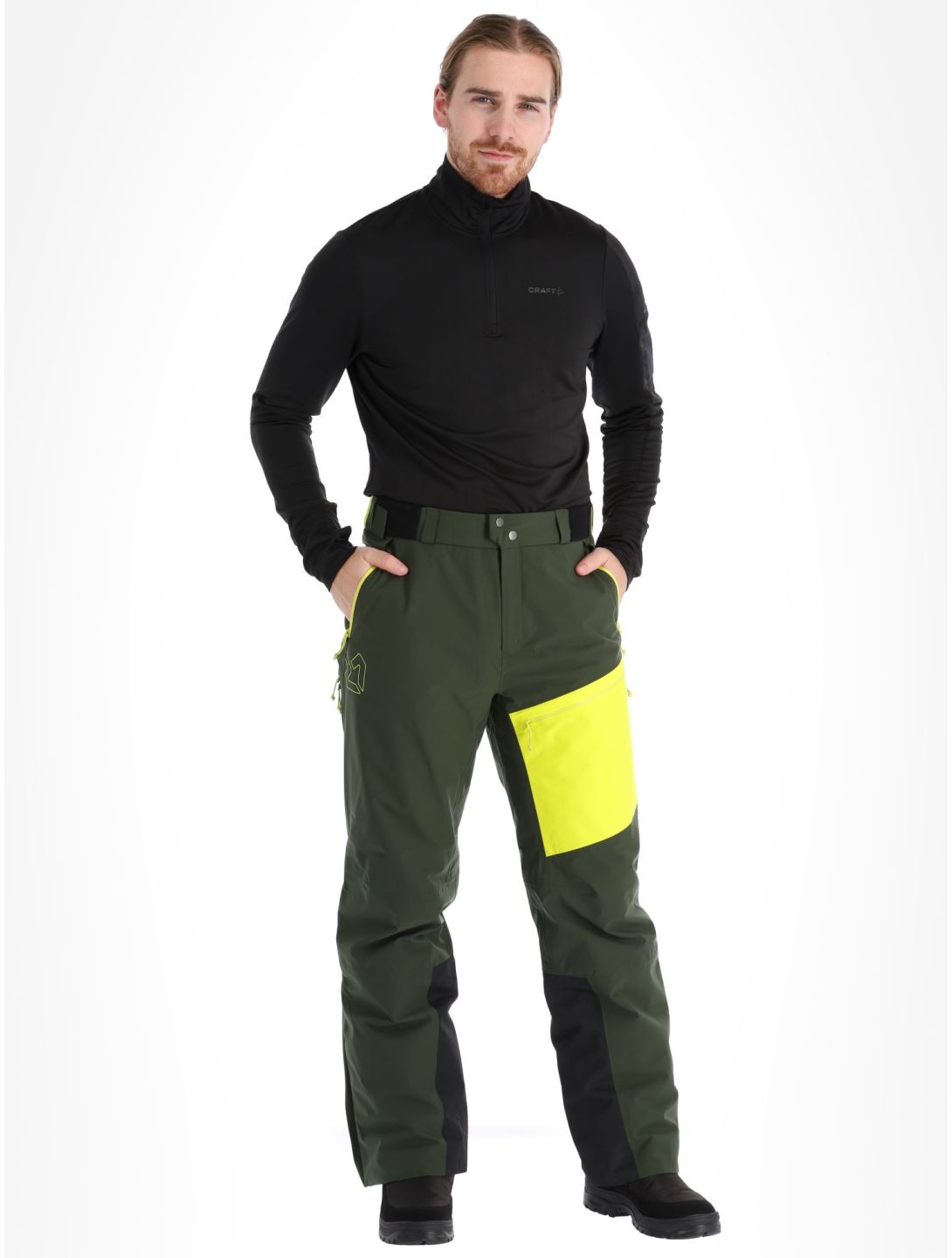 Rock Experience, Fanatic pantalones de esquí hombres Kombu Green / Safety Yellow amarillo, verde 