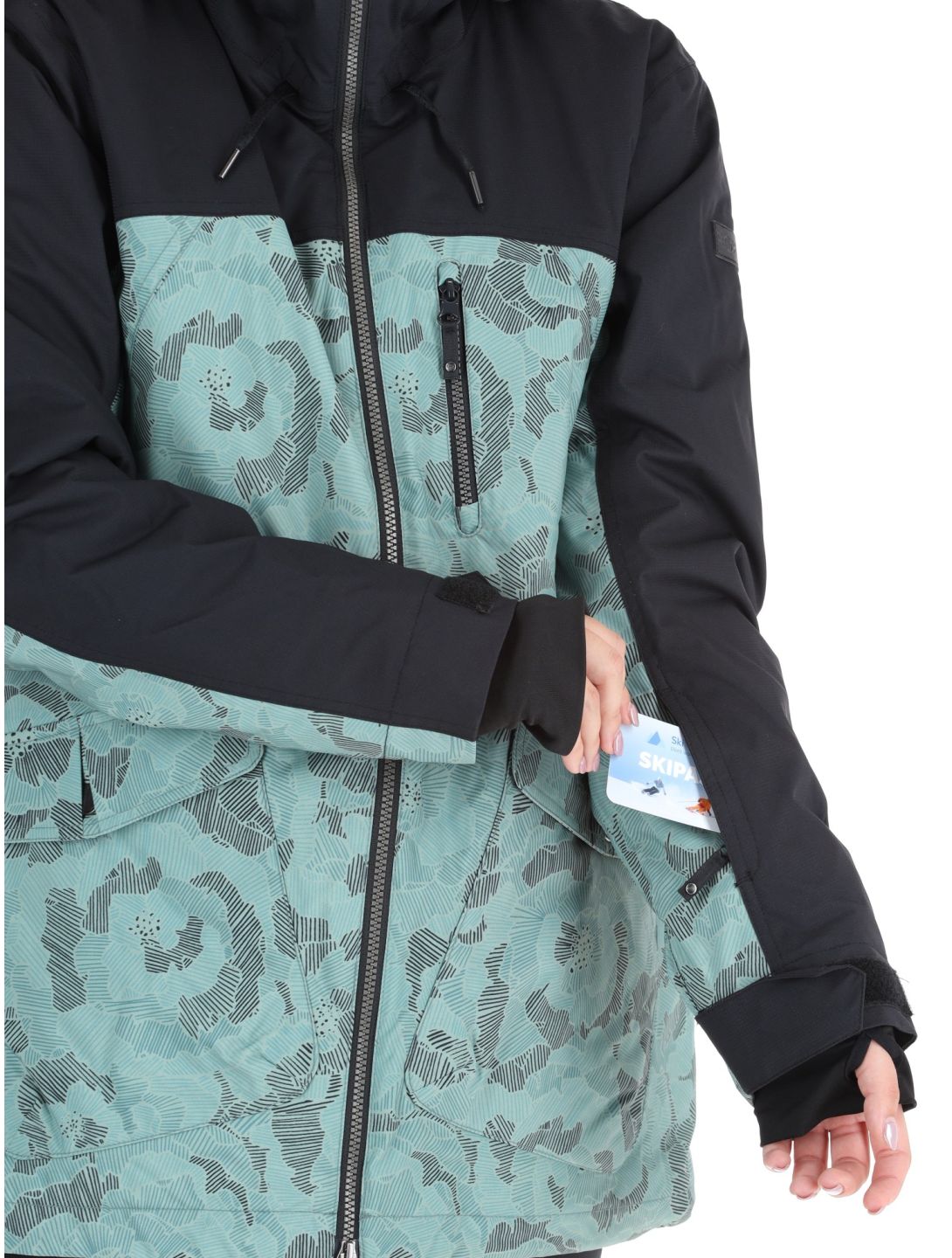 Roxy, Stated chaqueta de esquí mujeres Lily Pad Sketch Book negro, verde 