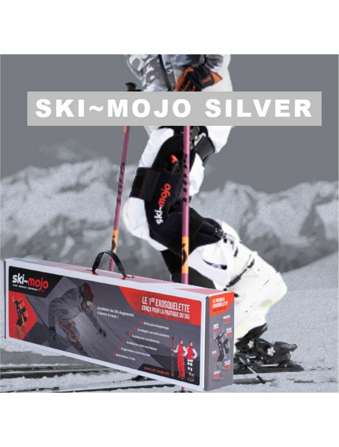 Ski-Mojo, Exoskeleton silver (55-85kg) abrazadera de esquí unisex negro 