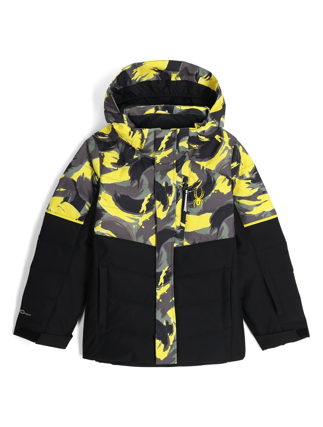 Spyder, Impulse Synthetic Down chaqueta de esquí niños Camouflage Acid Yellow amarillo, negro 