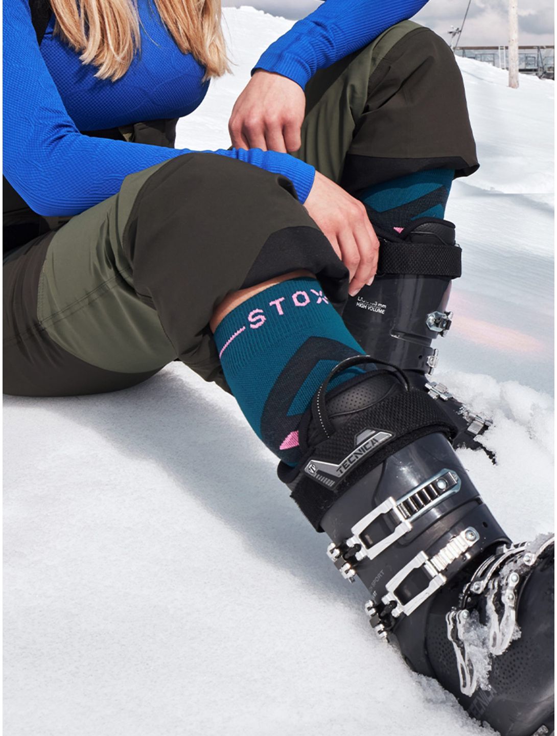 Stox, Merino Skiing calcetines de compresión mujeres Teal / Pink rosa, verde 