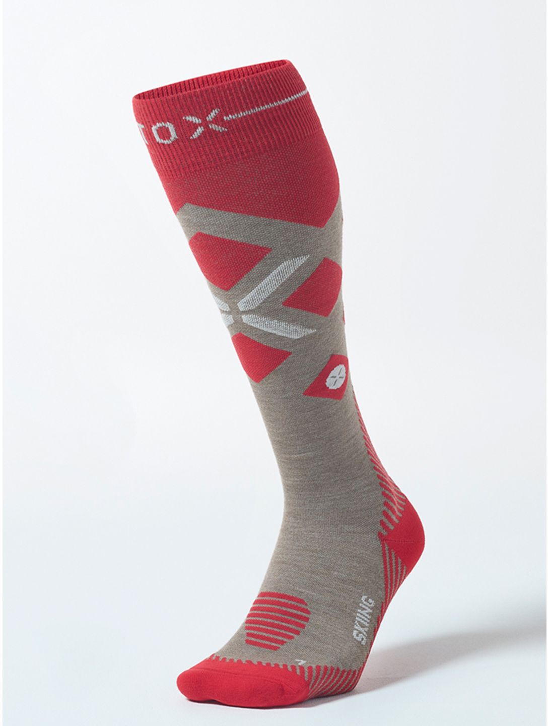 Stox, Merino Skiing calcetines de compresión mujeres Taupe / Red gris, rojo 