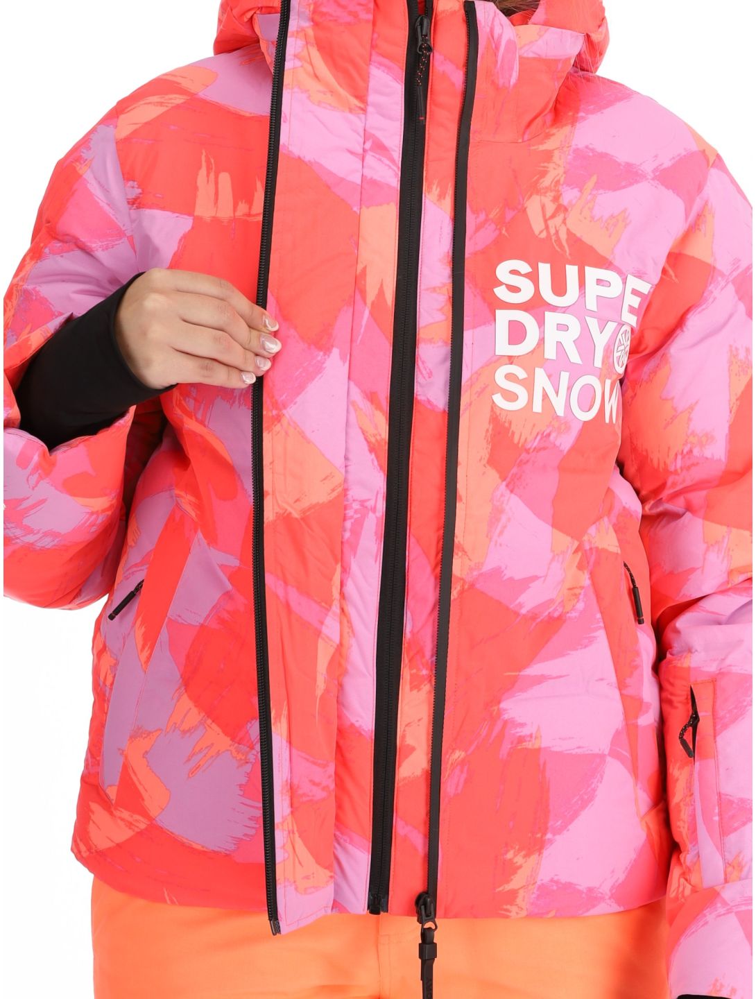 Superdry, Hooded Ski Boxy Puffer chaqueta de esquí mujeres Brush Camo Coral rosa 