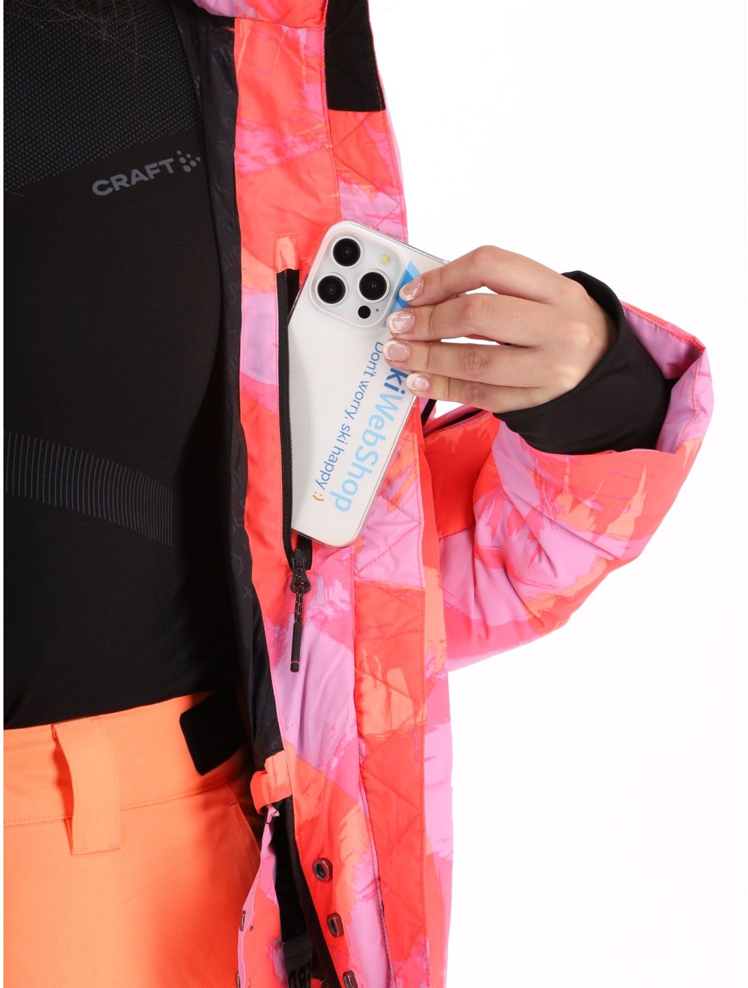 Superdry, Hooded Ski Boxy Puffer chaqueta de esquí mujeres Brush Camo Coral rosa 