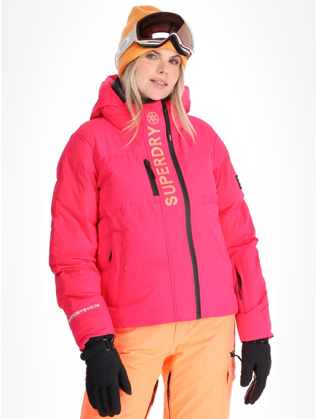 Superdry, Hooded Ski Boxy Puffer chaqueta de esquí mujeres Hyper Fire Pink rosa 