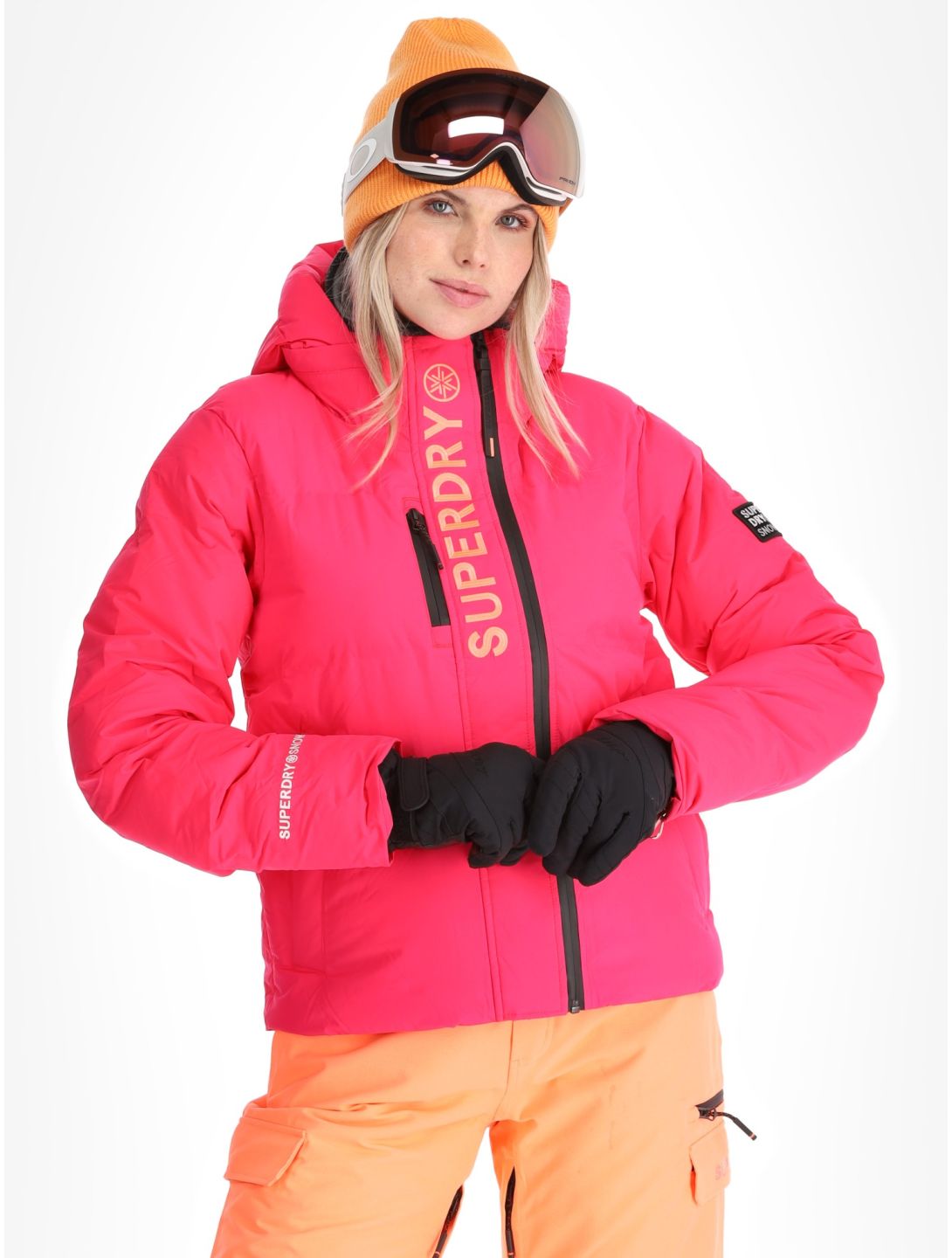 Superdry, Hooded Ski Boxy Puffer chaqueta de esquí mujeres Hyper Fire Pink rosa 