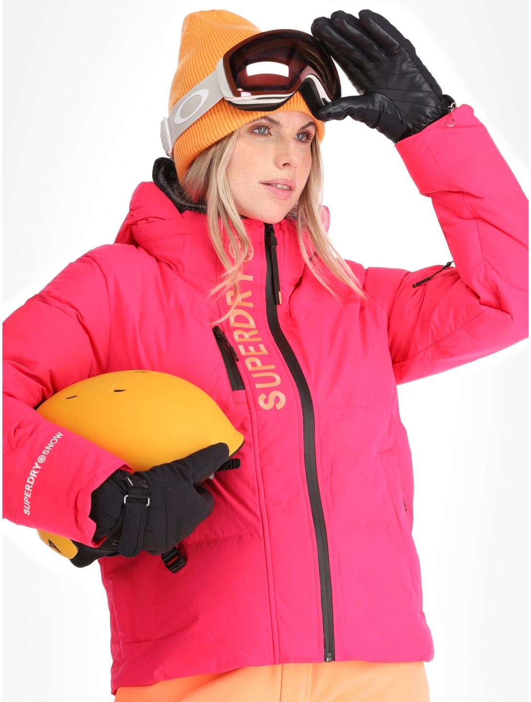 Superdry, Hooded Ski Boxy Puffer chaqueta de esquí mujeres Hyper Fire Pink rosa 