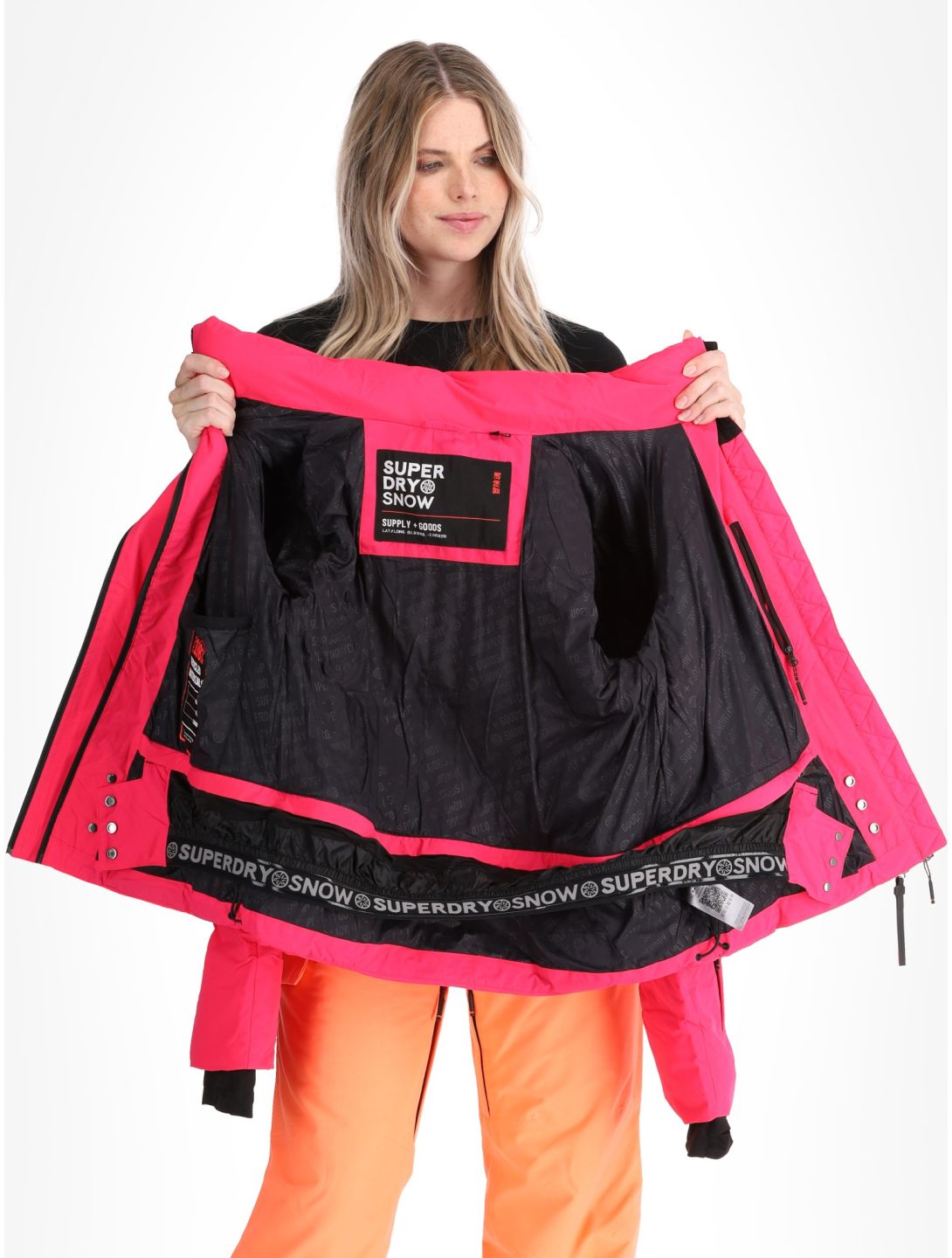 Superdry, Hooded Ski Boxy Puffer chaqueta de esquí mujeres Hyper Fire Pink rosa 