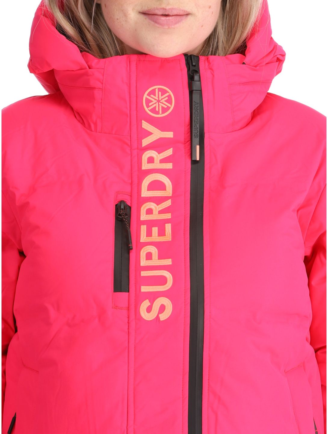 Superdry, Hooded Ski Boxy Puffer chaqueta de esquí mujeres Hyper Fire Pink rosa 