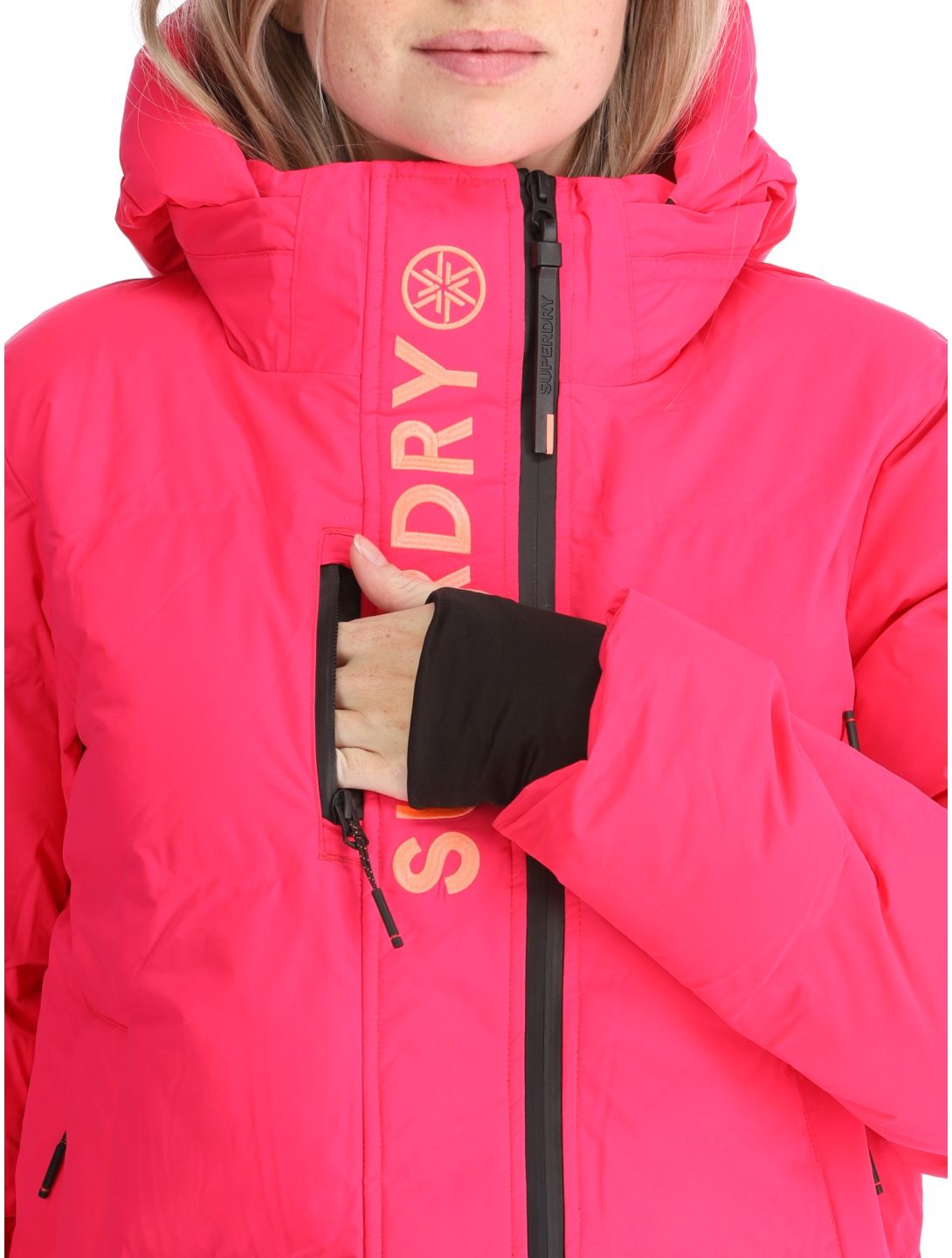 Superdry, Hooded Ski Boxy Puffer chaqueta de esquí mujeres Hyper Fire Pink rosa 