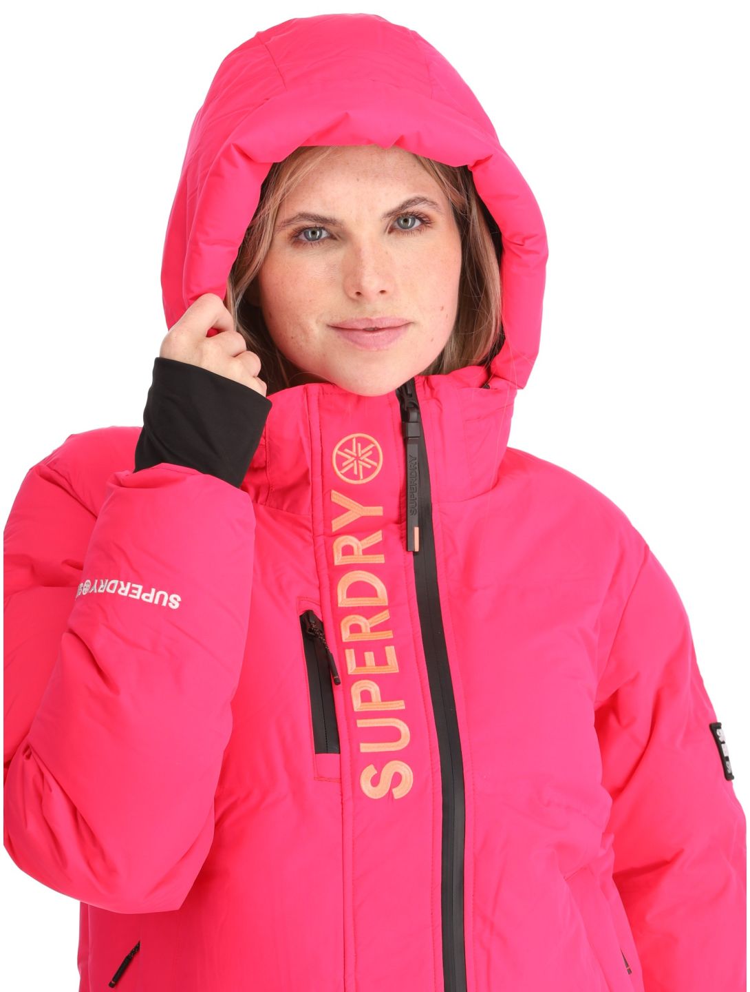 Superdry, Hooded Ski Boxy Puffer chaqueta de esquí mujeres Hyper Fire Pink rosa 