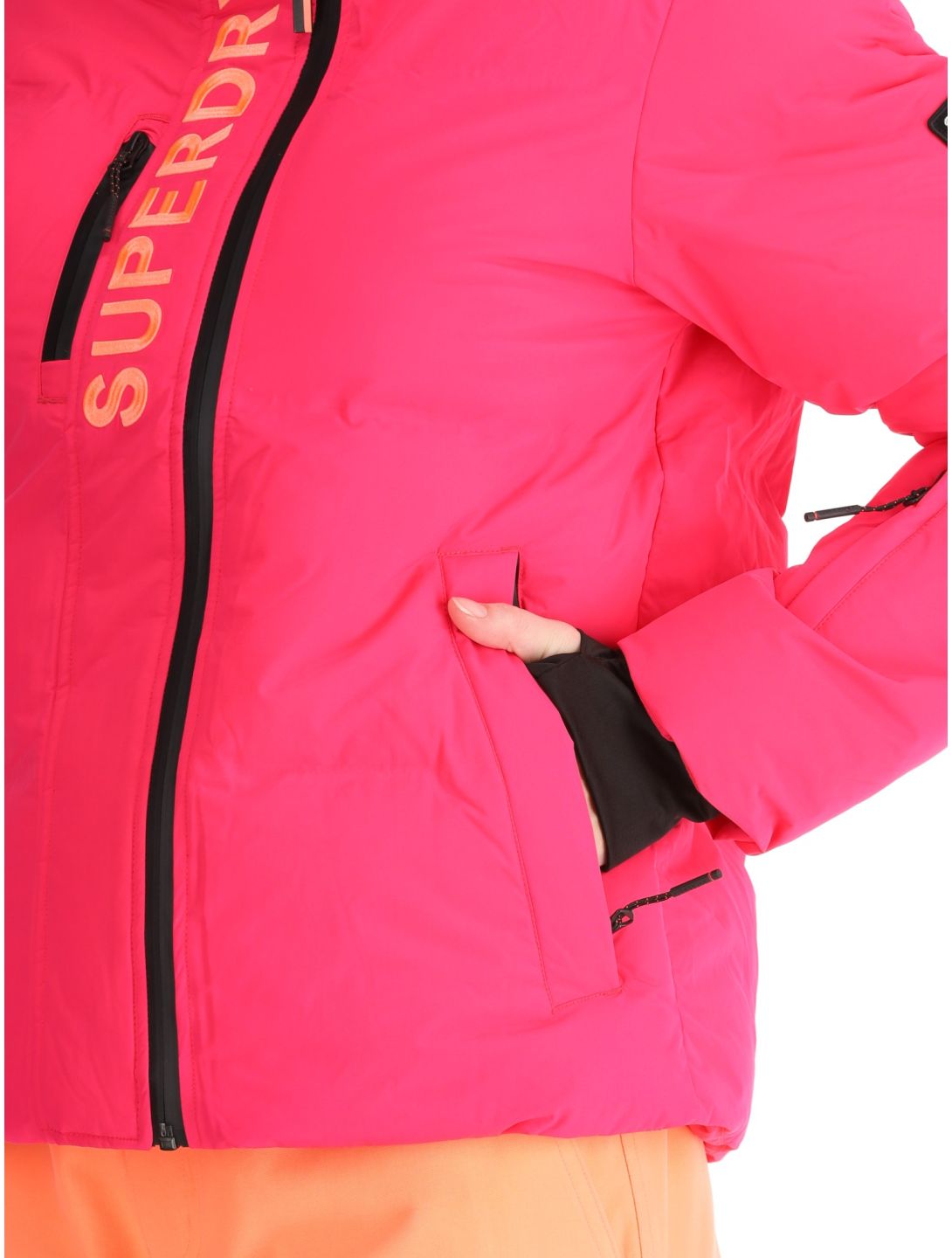 Superdry, Hooded Ski Boxy Puffer chaqueta de esquí mujeres Hyper Fire Pink rosa 