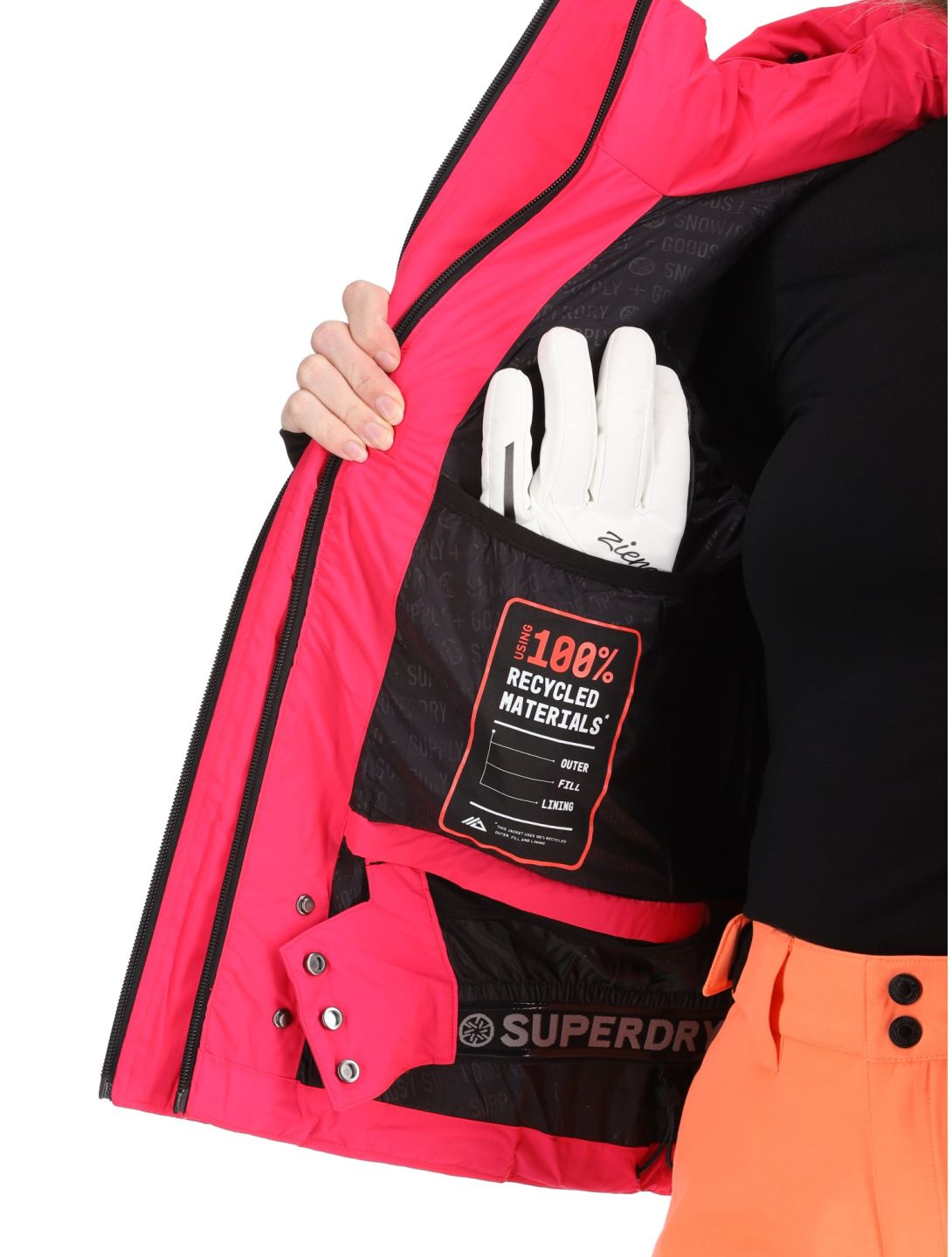 Superdry, Hooded Ski Boxy Puffer chaqueta de esquí mujeres Hyper Fire Pink rosa 