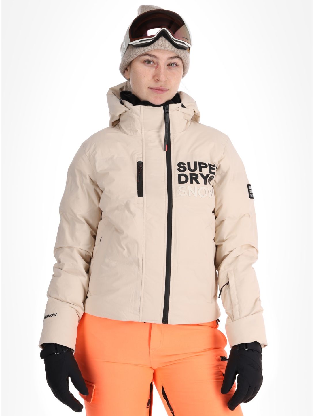 Superdry, Hooded Ski Boxy Puffer chaqueta de esquí mujeres Off Grey gris 