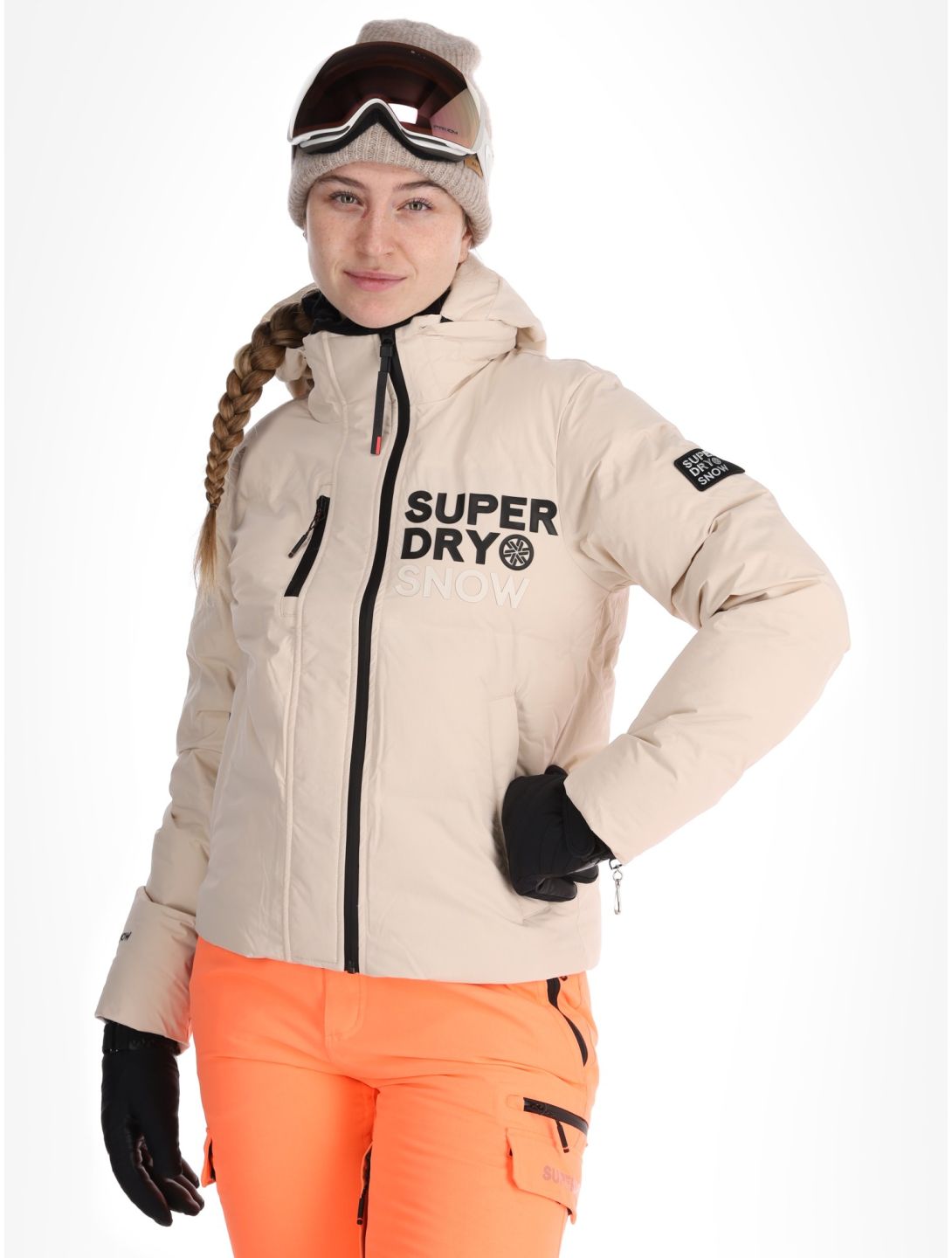 Superdry, Hooded Ski Boxy Puffer chaqueta de esquí mujeres Off Grey gris 