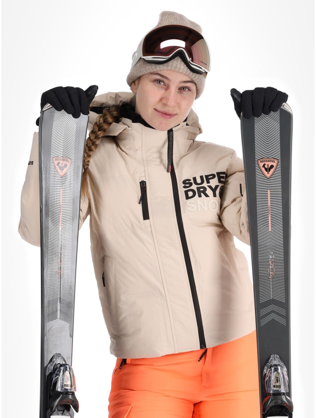 Superdry, Hooded Ski Boxy Puffer chaqueta de esquí mujeres Off Grey gris 