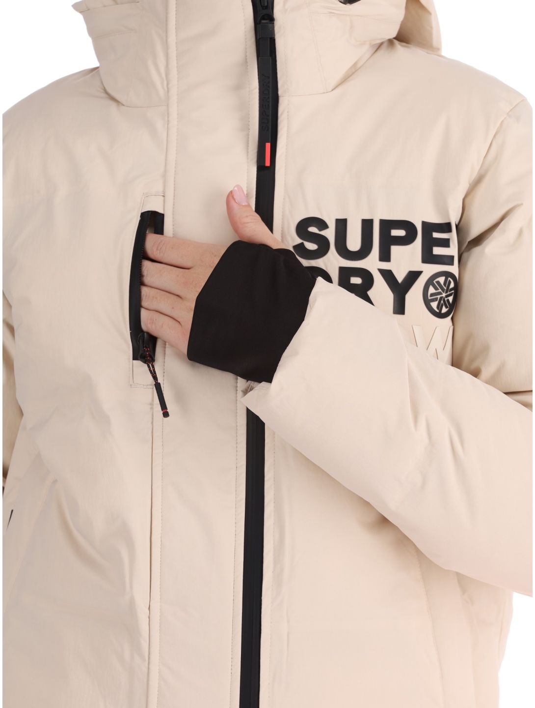 Superdry, Hooded Ski Boxy Puffer chaqueta de esquí mujeres Off Grey gris 