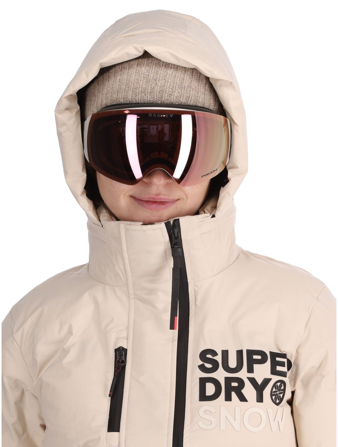 Superdry, Hooded Ski Boxy Puffer chaqueta de esquí mujeres Off Grey gris 