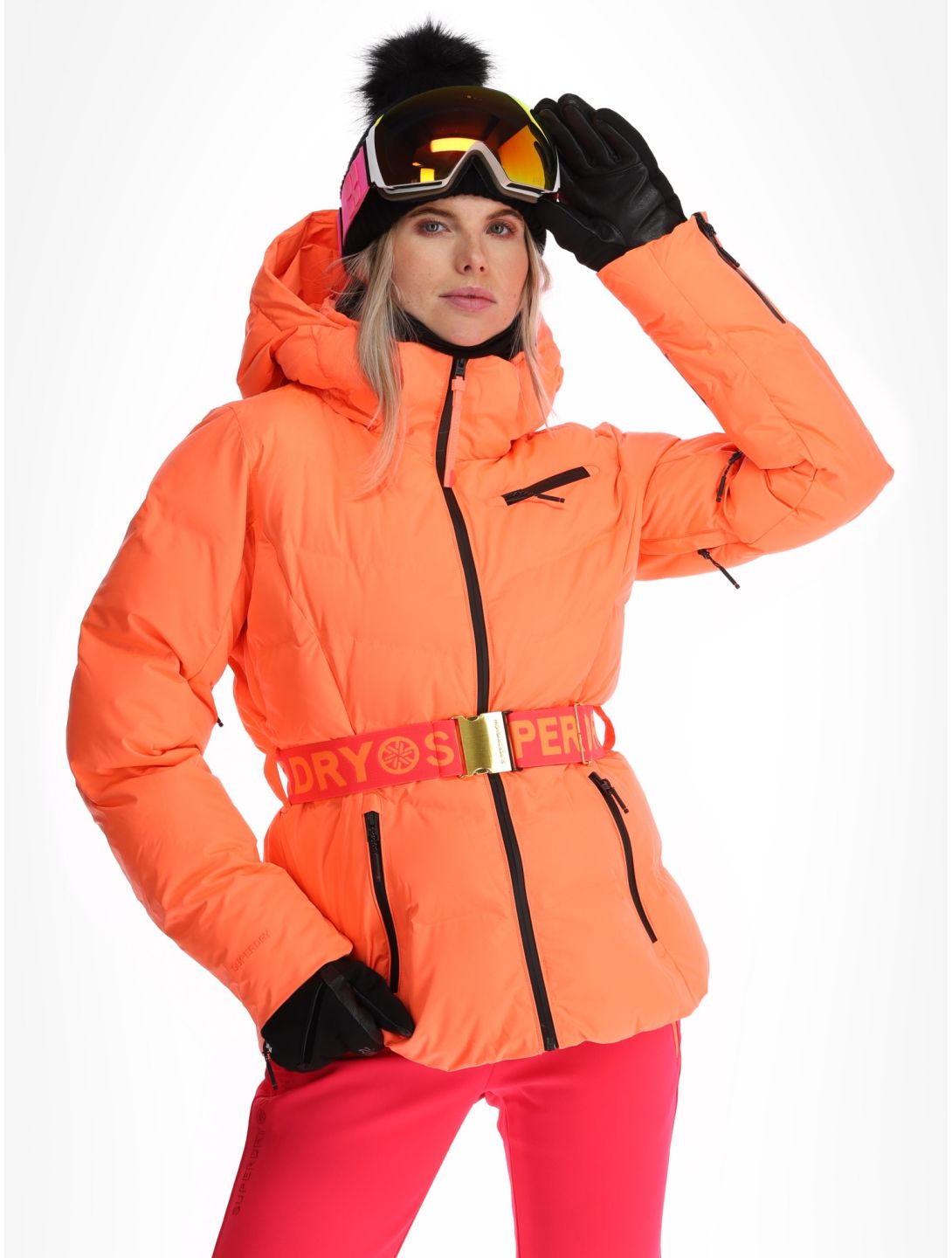 Superdry, Ski Luxe Puffer chaqueta de esquí mujeres Pastelline Coral rosa 